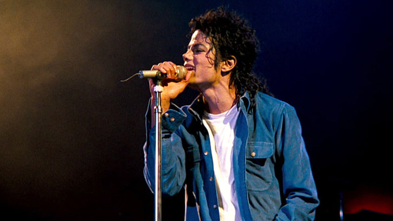Michael Jackson singing into Microphone