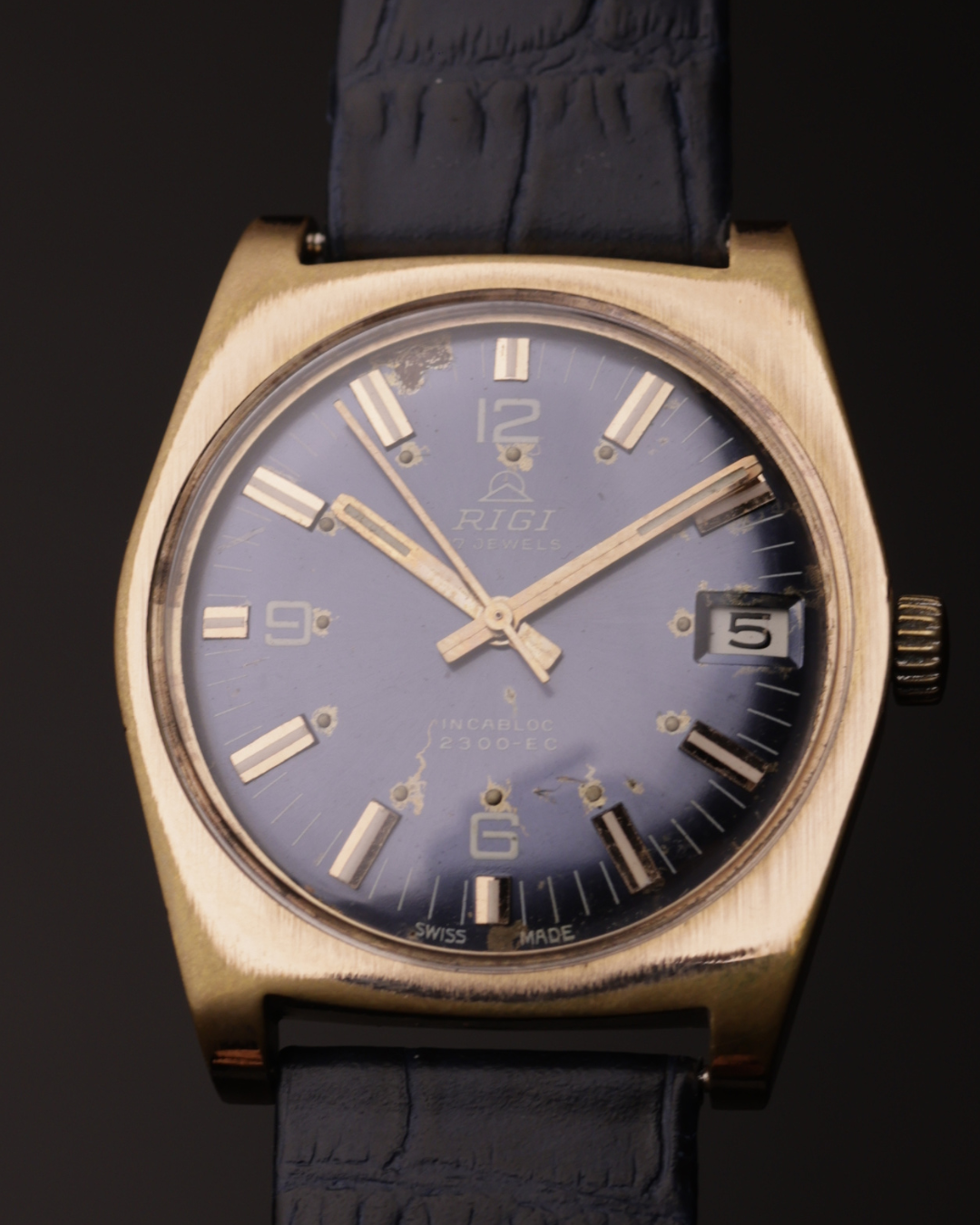 Rigi 2300-EC Vintage Automatic Watch | Swiss Made | 25 Jewels | Incabloc | Blue Dial