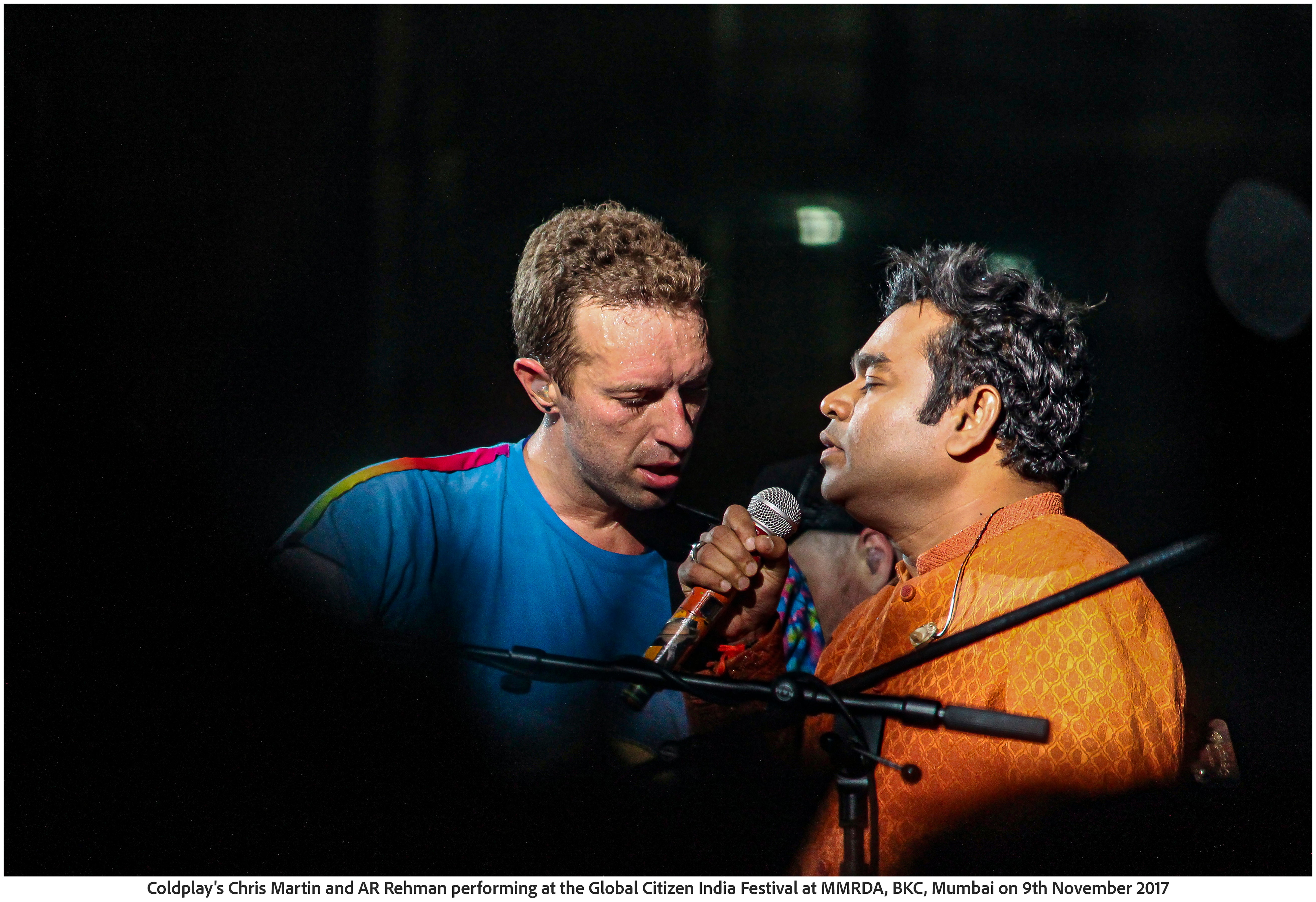 Coldplay's Chris Martin and AR Rehman performing at the Global Citizen India Festival at MMRDA, BKC, Mumbai on 9th November 2017 (Photo Frame)