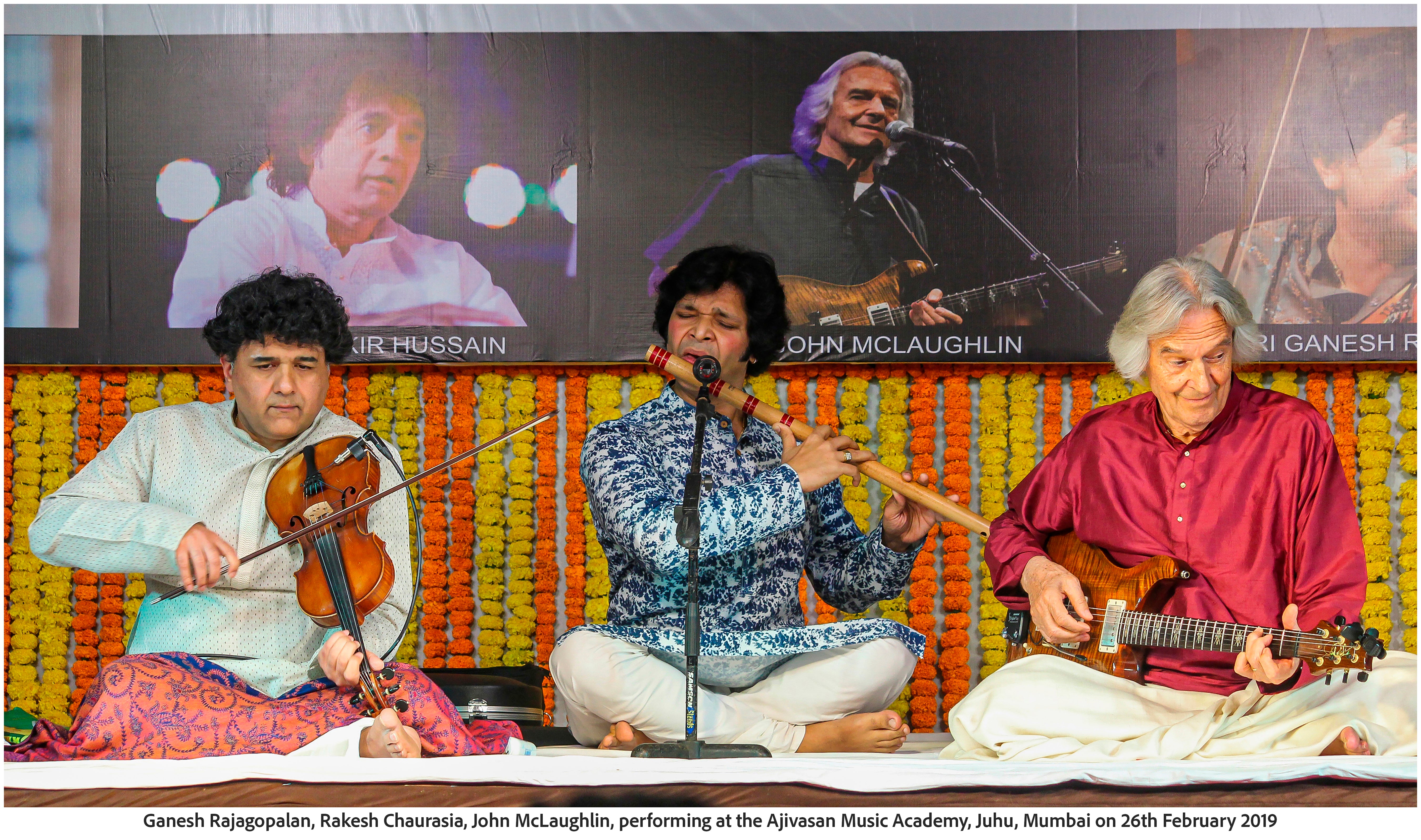 Ganesh Rajagopalan, Rakesh Chaurasia, John McLaughlin, performing at the Ajivasan Music Academy, Juhu, Mumbai on 26th February 2019 (Photo Frame)