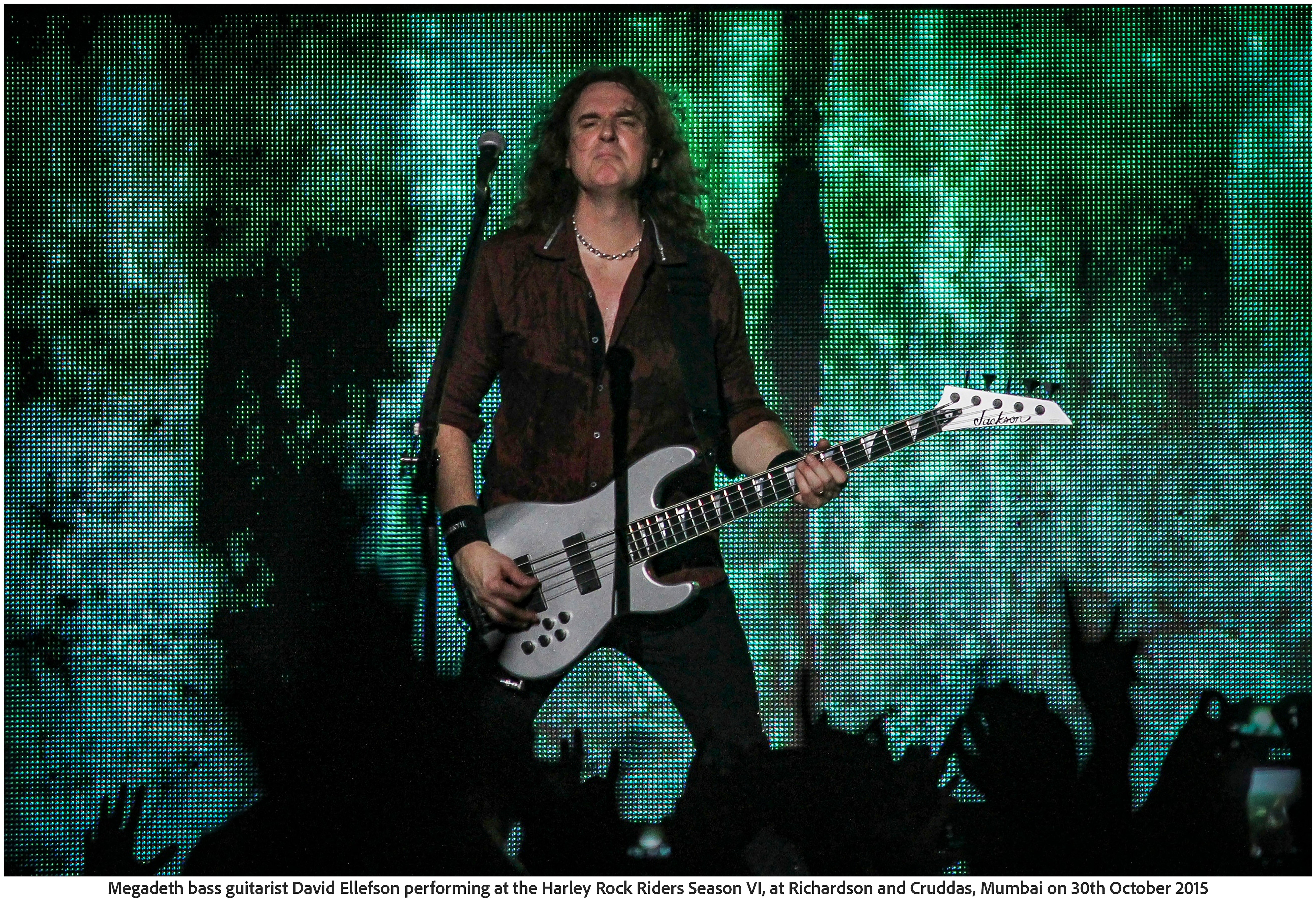 Megadeth bass guitarist David Ellefson performing at the Harley Rock Riders Season VI, at Richardson and Cruddas, Mumbai on 30th October 2015
