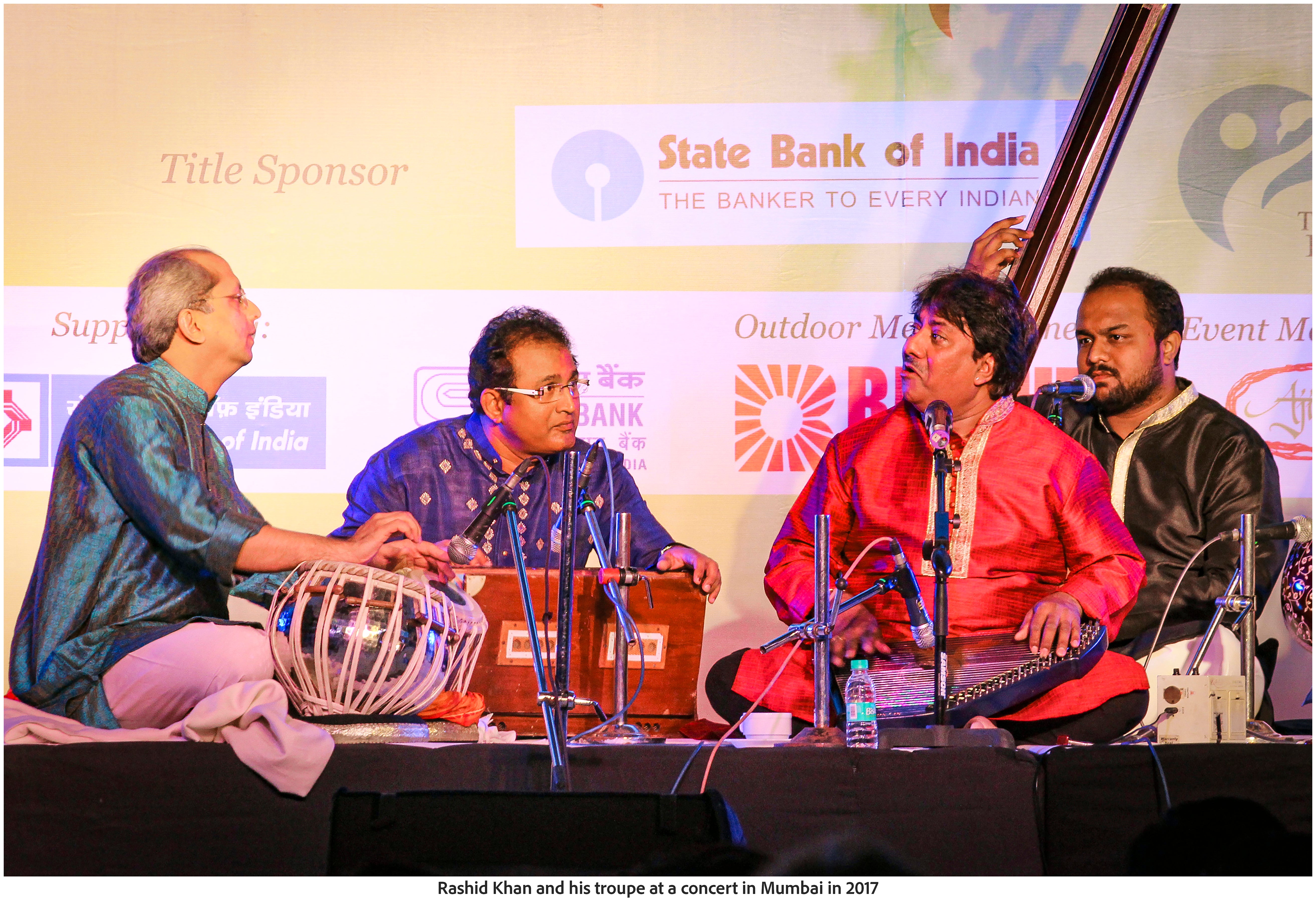 Rashid Khan and his troupe at a concert in Mumbai in 2017 (Photo Frame)