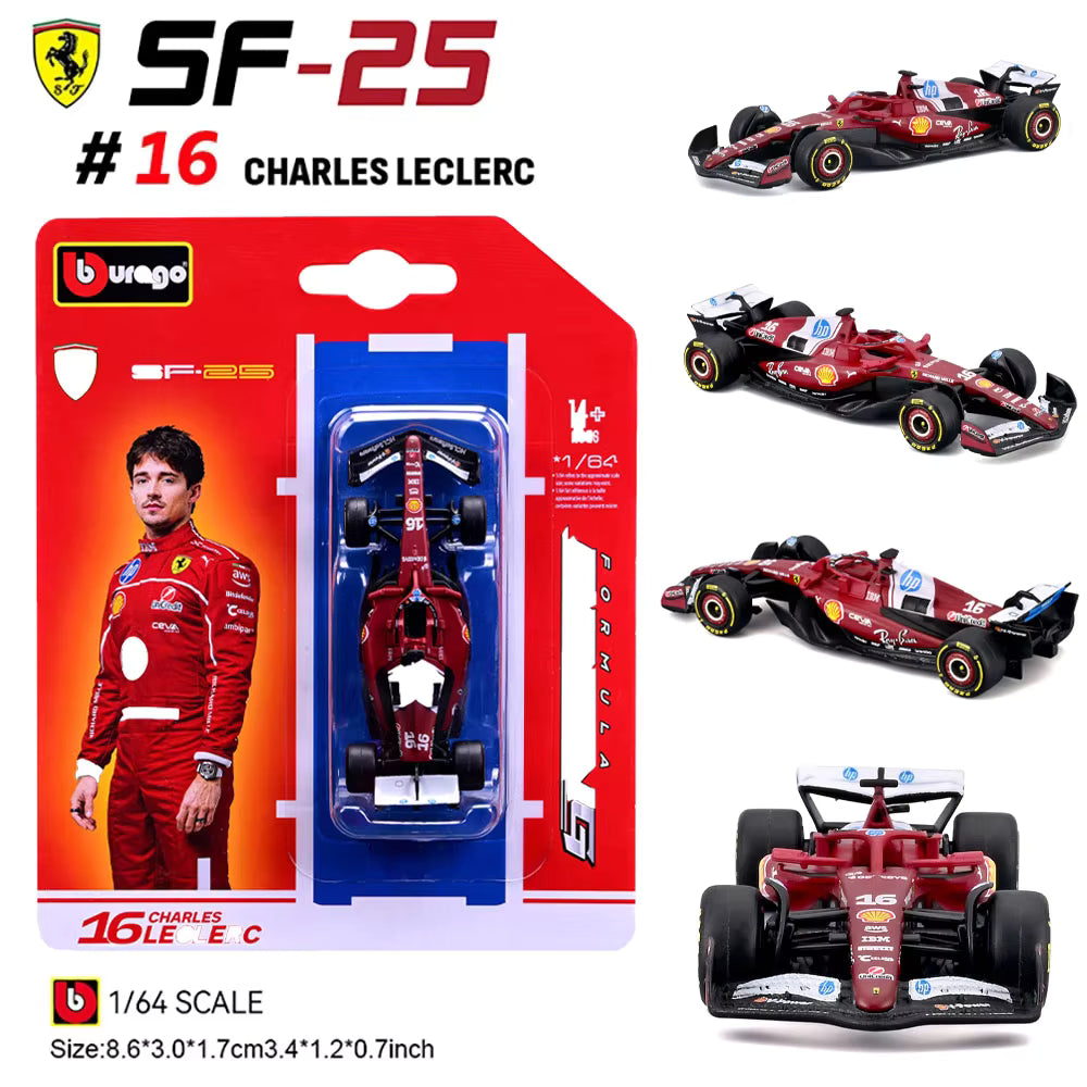 Official Bburago Formula Racing 1 : 64 Diecast Scale Model - SF-25 16 Charles Leclerc
