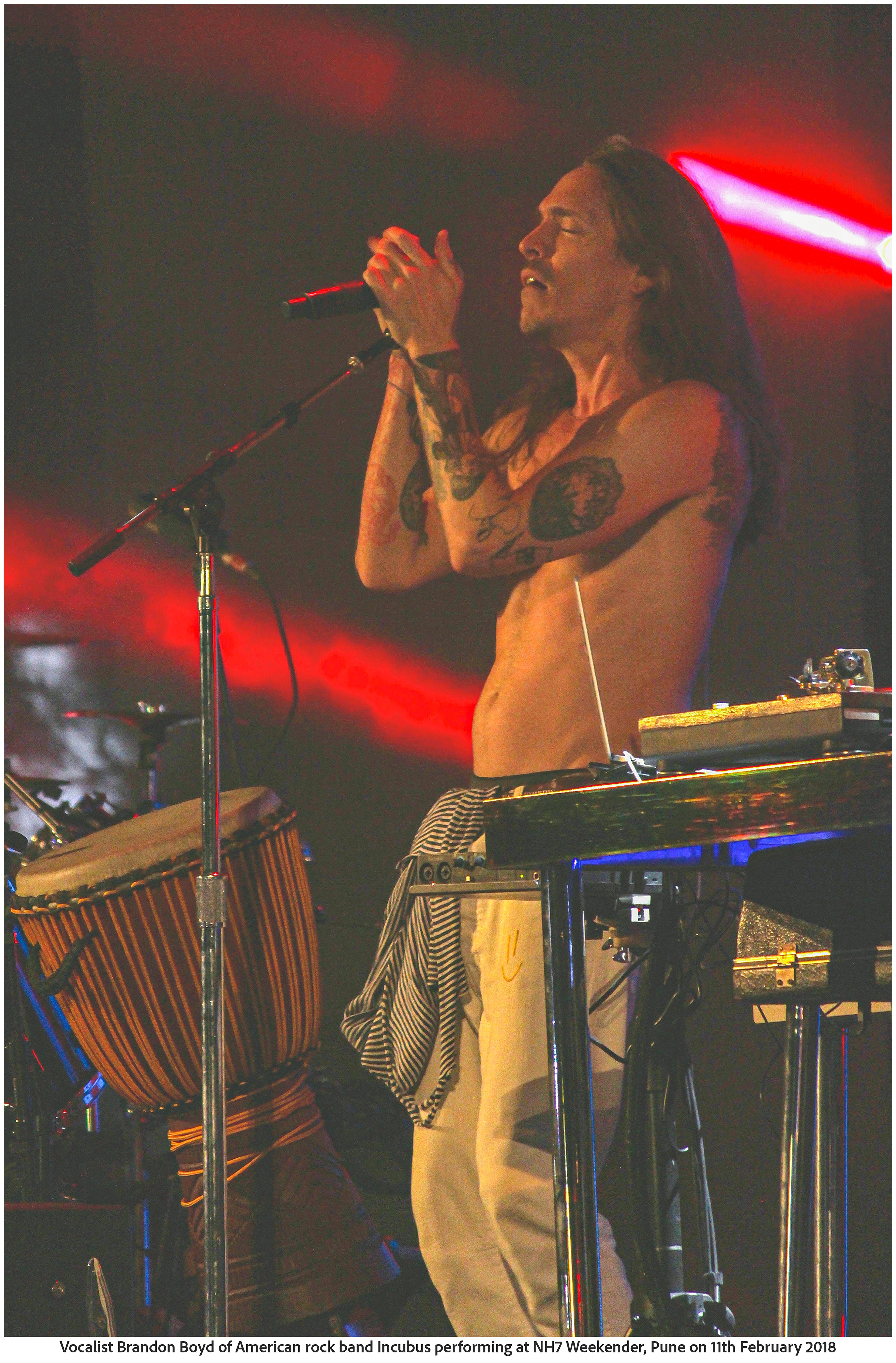 Vocalist Brandon Boyd of American rock band Incubus performing at NH7 Weekender, Pune on 11th February 2018 (Photo Frame)