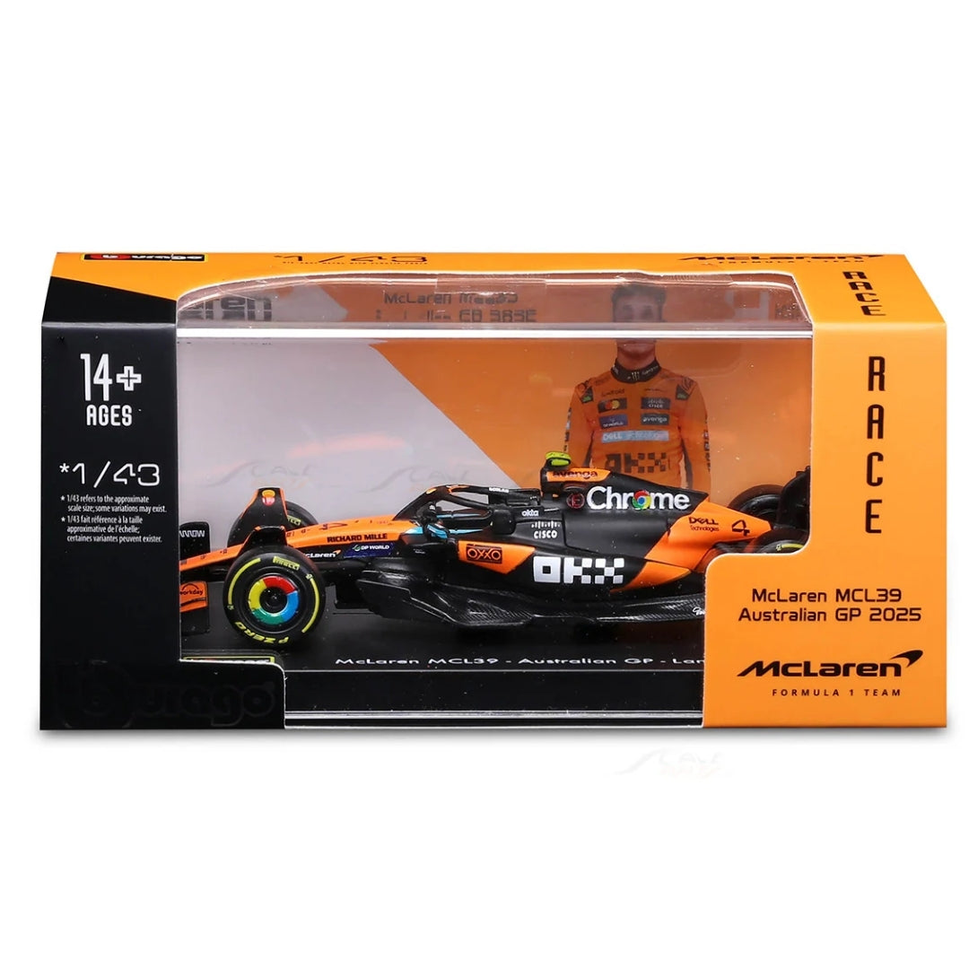 Official Bburago 2025 McLaren MCL39 4 Lando Norris Australia GP - Scale 1 : 43 Diecast Scale Model