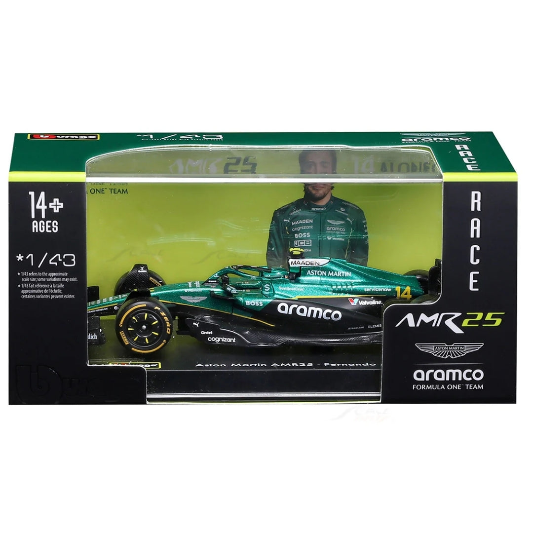 Official Bburago 2025 Aston-Martin AMR25 14 Fernando Alonso Australia GP - Scale 1 : 43 Diecast Scale Model