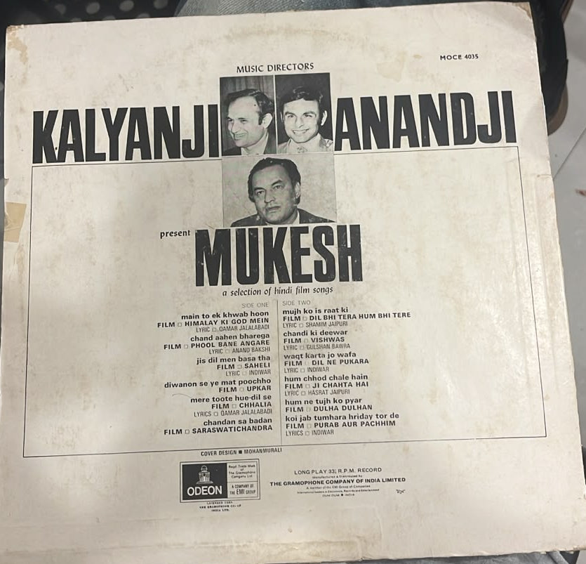 Kalyanji Anandji* Present Mukesh – A Selection Of Hindi Film Songs (Used Vinyl - VG) NJ Marketplace