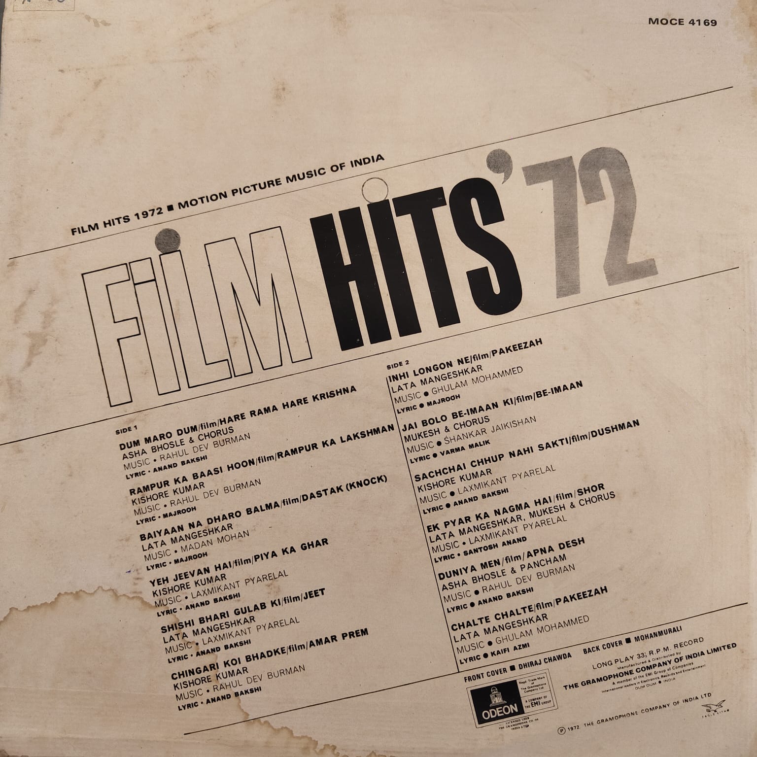 Various - Film Hits' 72 - Motion Picture Music Of India(Used Vinyl - G)(Double Ring Odeon)(First Pressing) NJ Marketplace