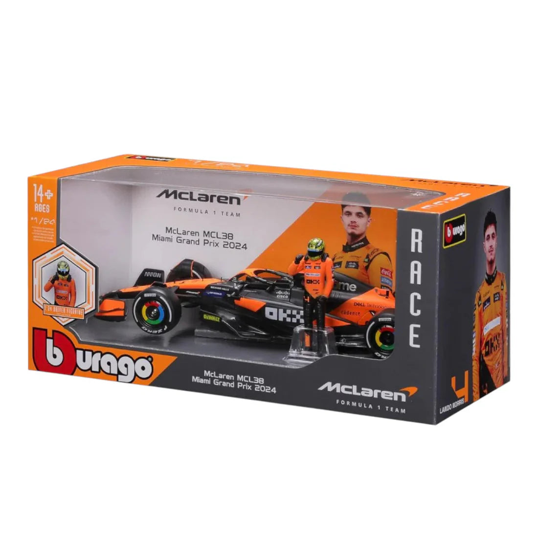 Bburago - 1 : 24 Diecast Scale Model - Official Licensed Product - F1 Mclaren Mcl38 Miami Grand Prix 2024 4 Lando Norris