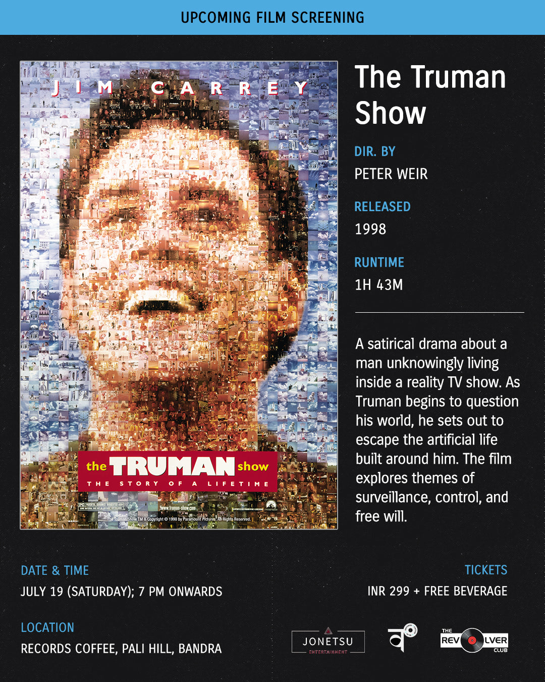 The Truman Show (1998) Film Screening at Records Coffee (Bandra) - July 19, 2025 | 7 PM Onwards