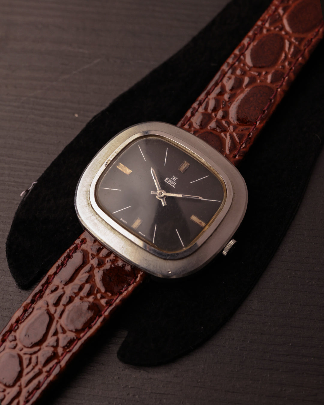 Ebel Vintage Cushion Case Watch – Black Dial (Manual Wind)