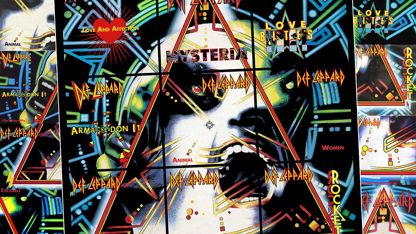 Def Leppard Hysteria Album cover art with single titles