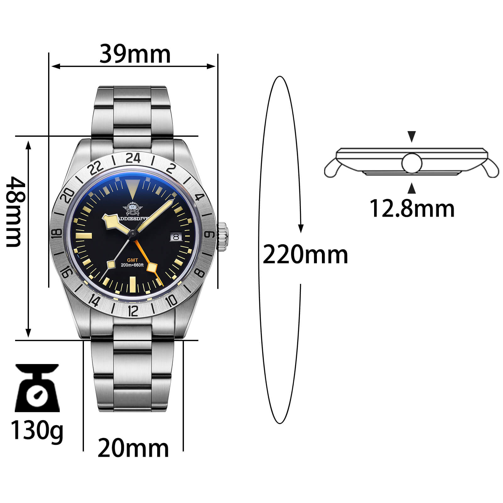 ★Holiday Sale★ADDIESDIVE 39mm BB GMT Quartz Watch RONDA515 Movement（AD2035/AD2036）