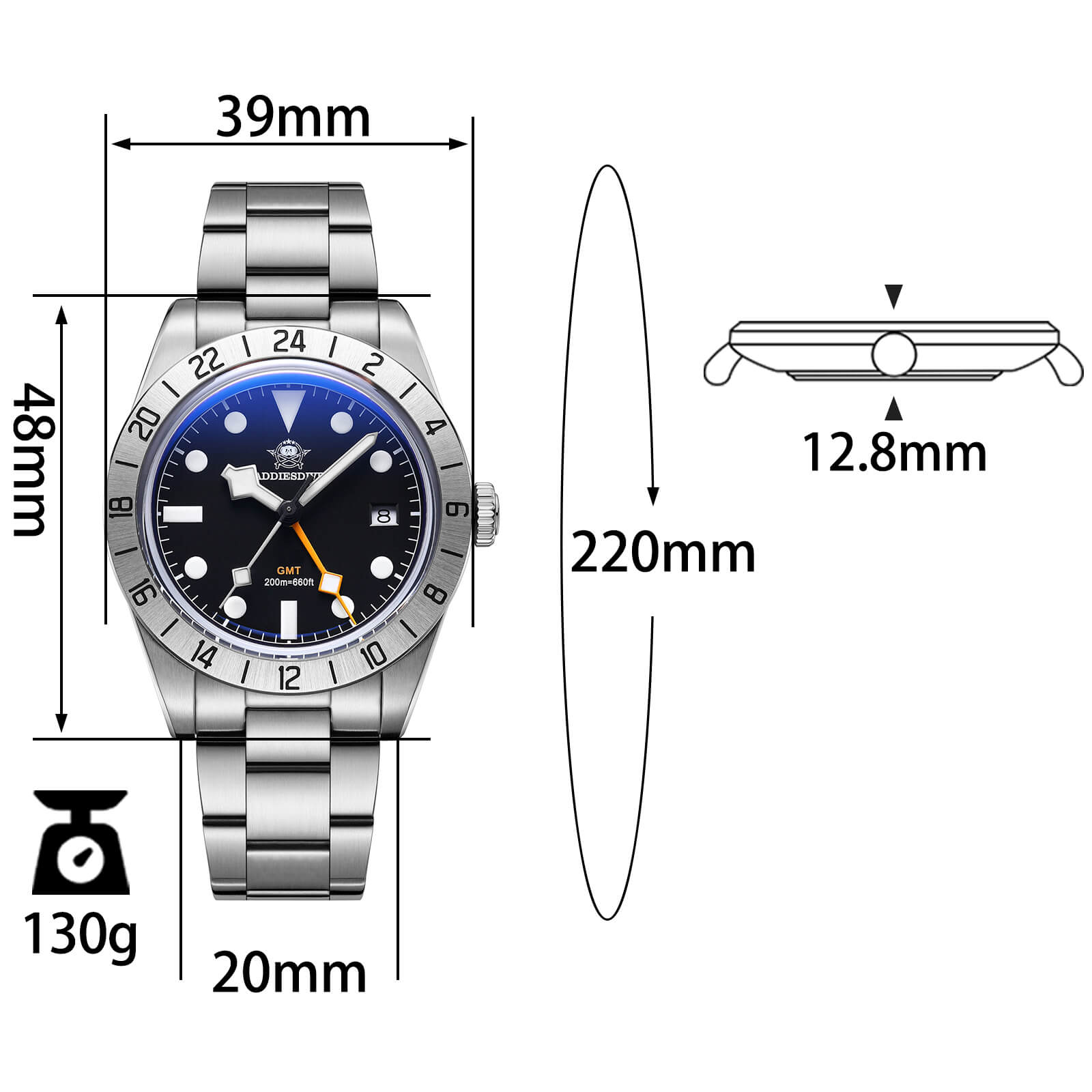 ★Holiday Sale★ADDIESDIVE 39mm BB GMT Quartz Watch RONDA515 Movement（AD2035/AD2036）