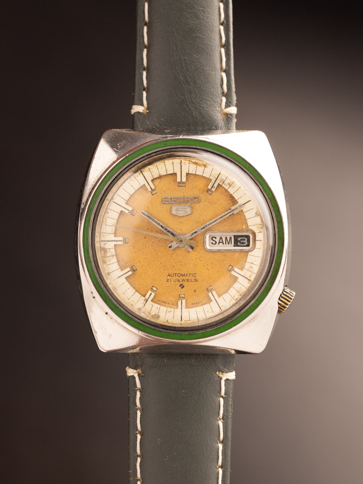 Seiko 5 Sports Green Bezel 283858 (Ref. 6119-8490) (38mm; Automatic) (Rare)