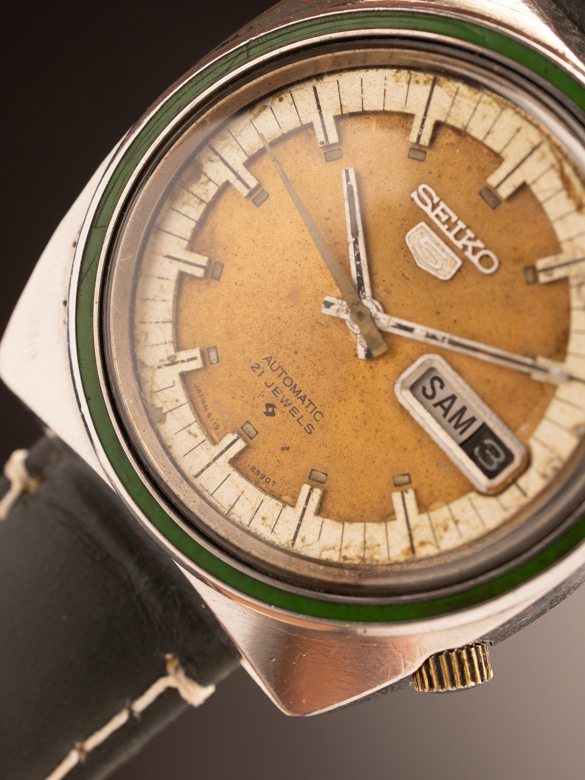 Seiko 5 Sports Green Bezel 283858 (Ref. 6119-8490) (38mm; Automatic) (Rare)