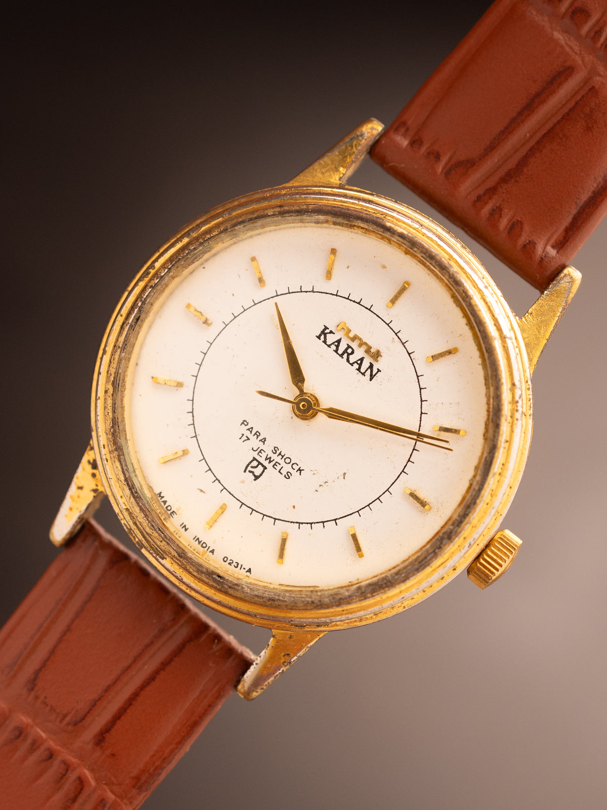 HMT Karan Gold White Dial Brown Strap Rare ( 057099 )