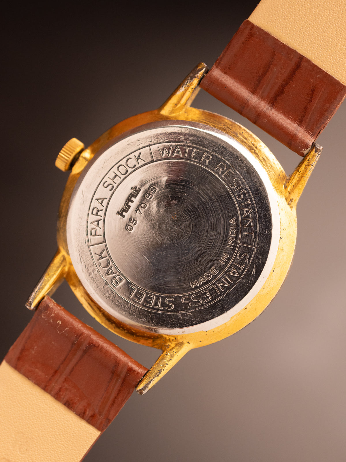 HMT Karan Gold White Dial Brown Strap Rare ( 057099 )