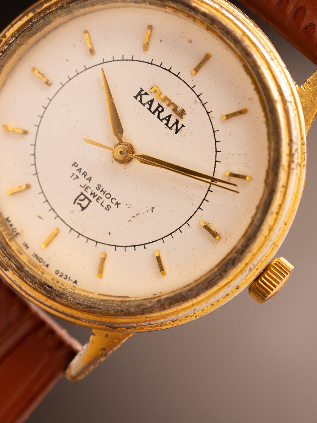 HMT Karan Gold White Dial Brown Strap Rare ( 057099 )