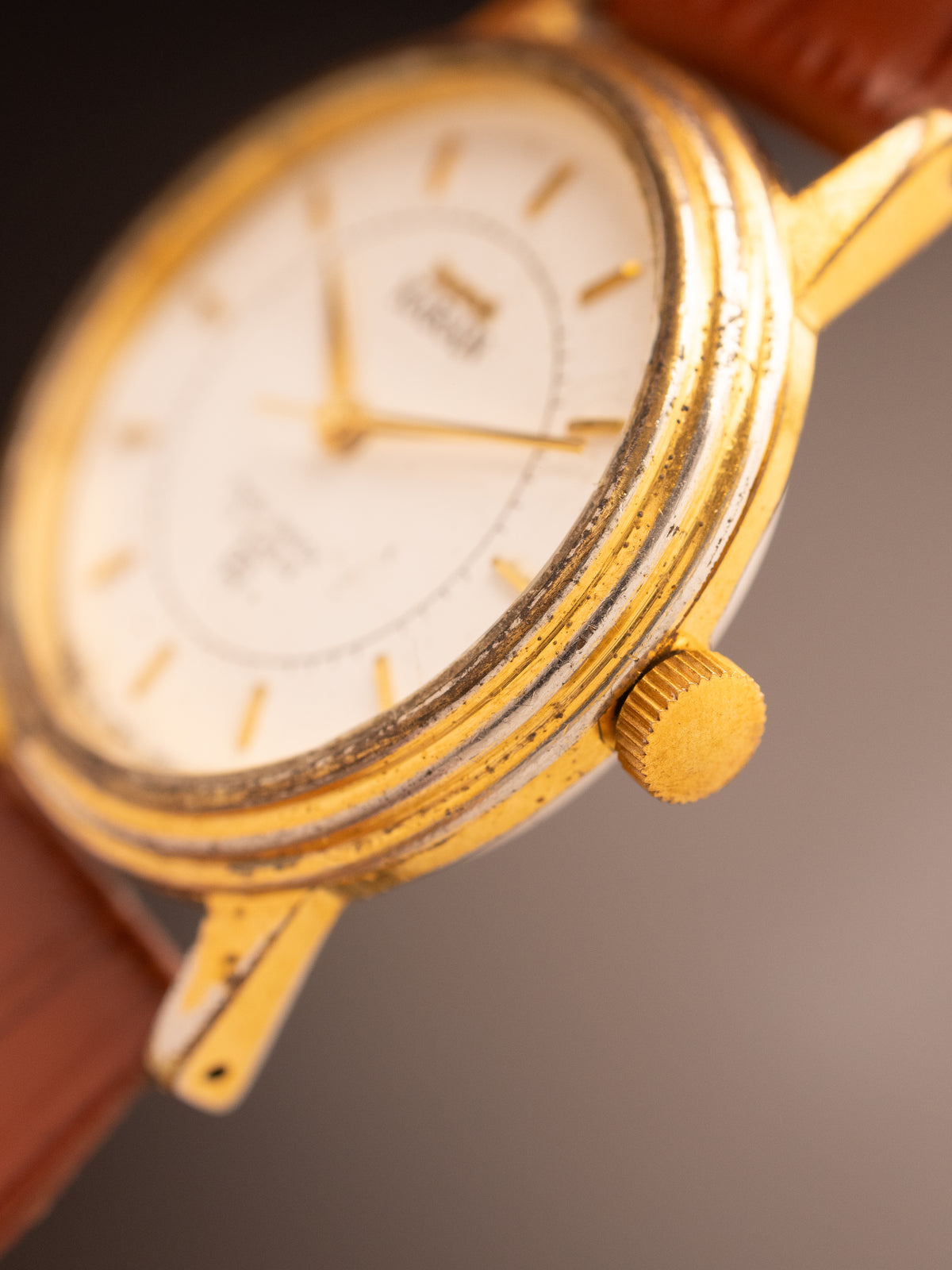 HMT Karan Gold White Dial Brown Strap Rare ( 057099 )