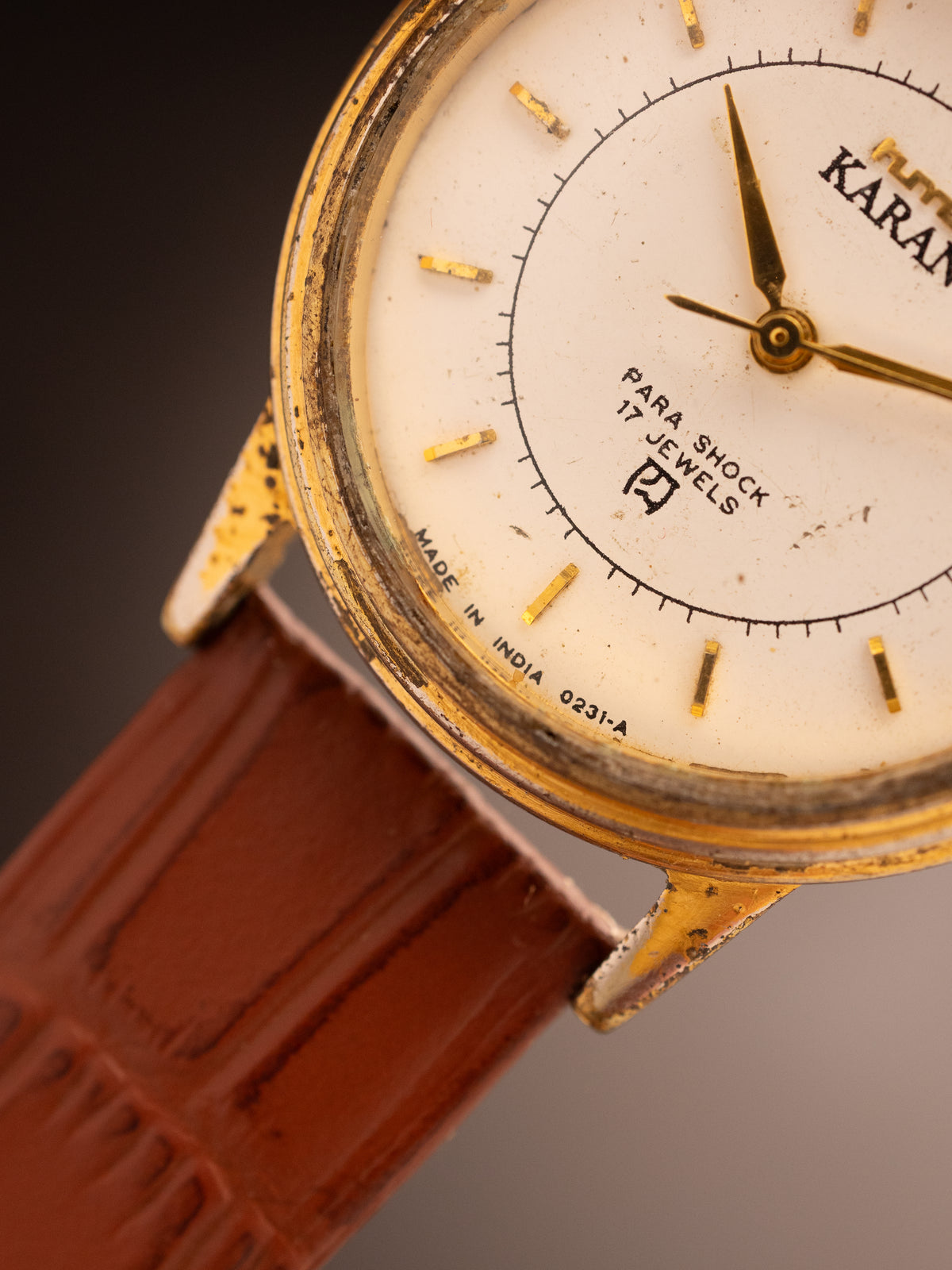 HMT Karan Gold White Dial Brown Strap Rare ( 057099 )