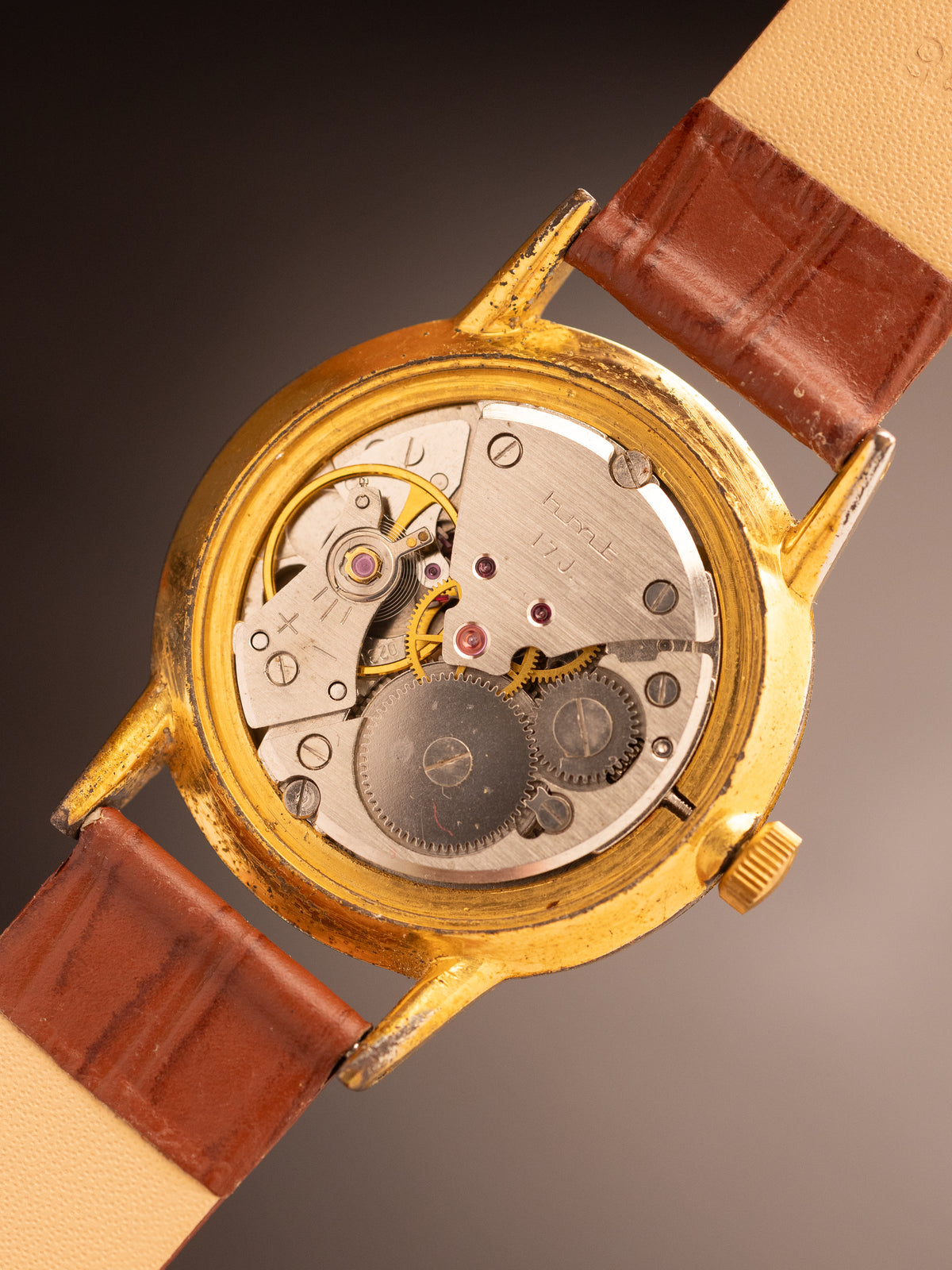 HMT Karan Gold White Dial Brown Strap Rare ( 057099 )