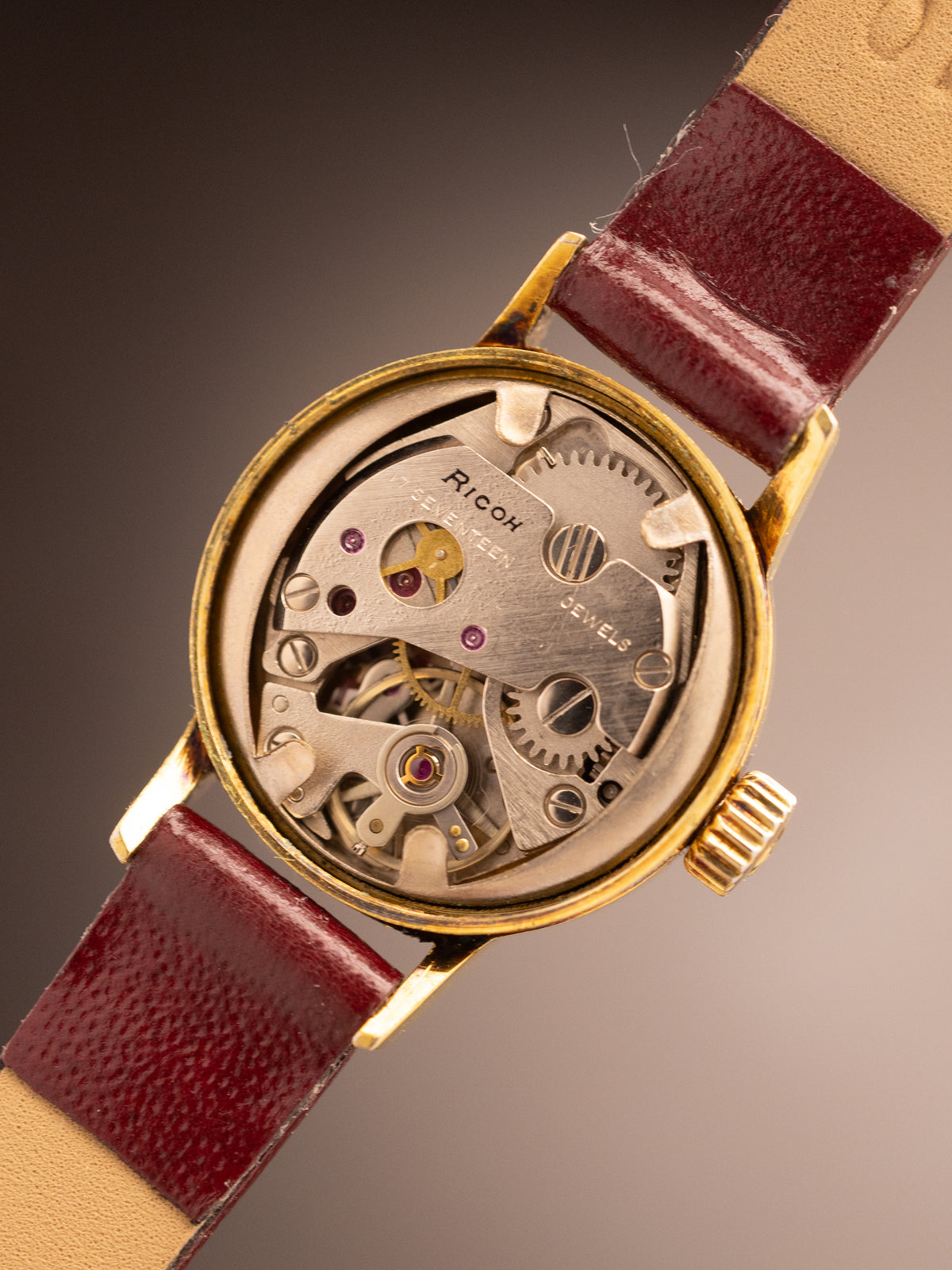 Ricoh India Ladies Gold Patina Dial Brown Strap