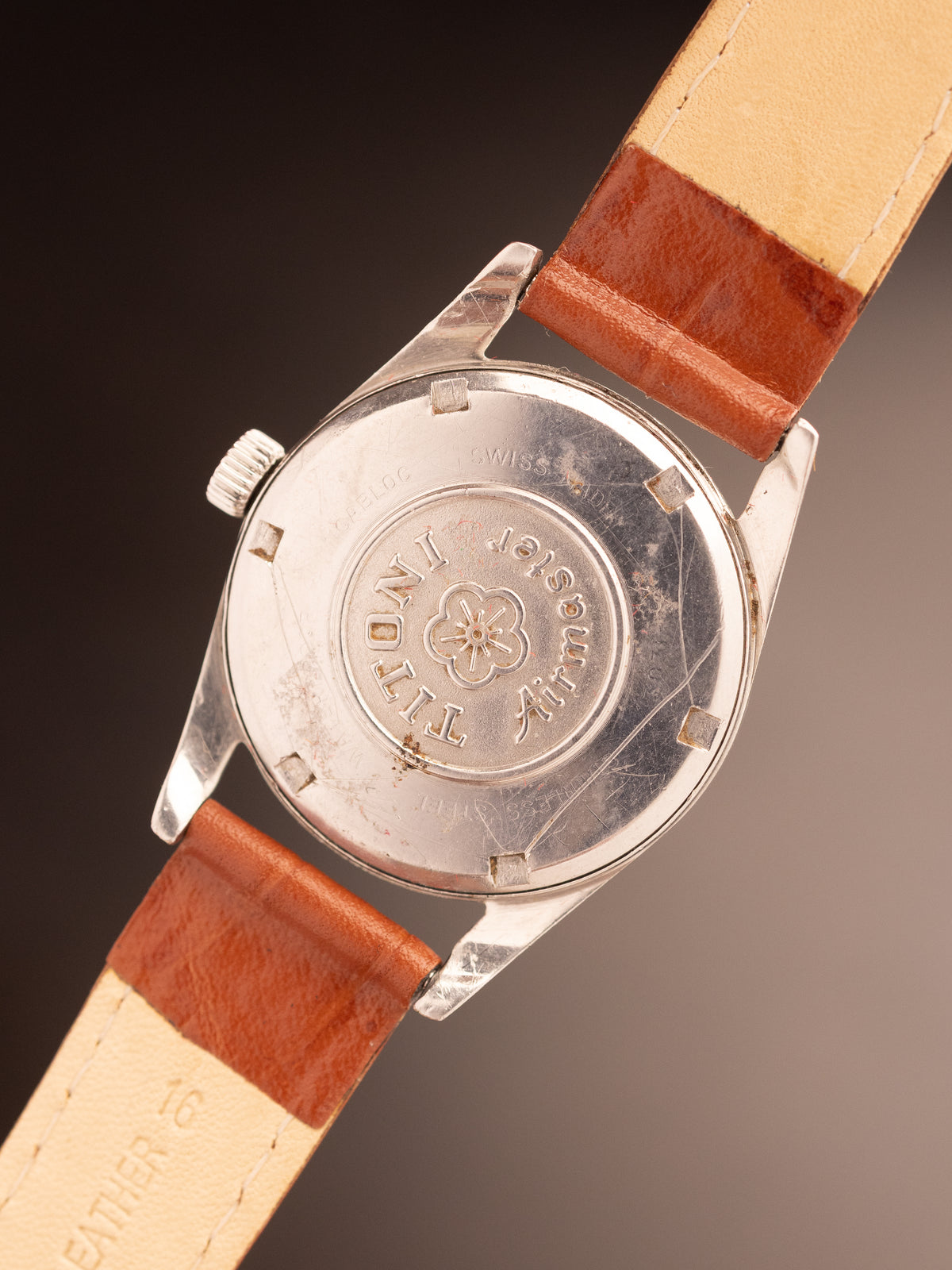 Titoni Airmaster Pie Pan Silver Brown Strap ( 303-145 )