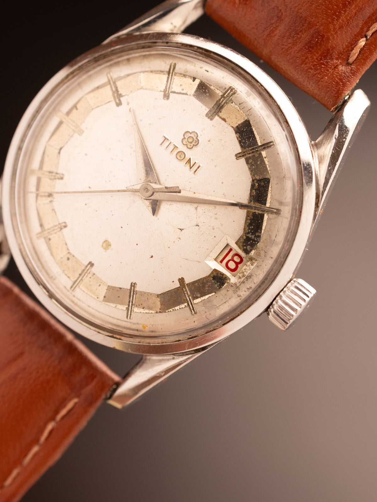 Titoni Airmaster Pie Pan Silver Brown Strap ( 303-145 )
