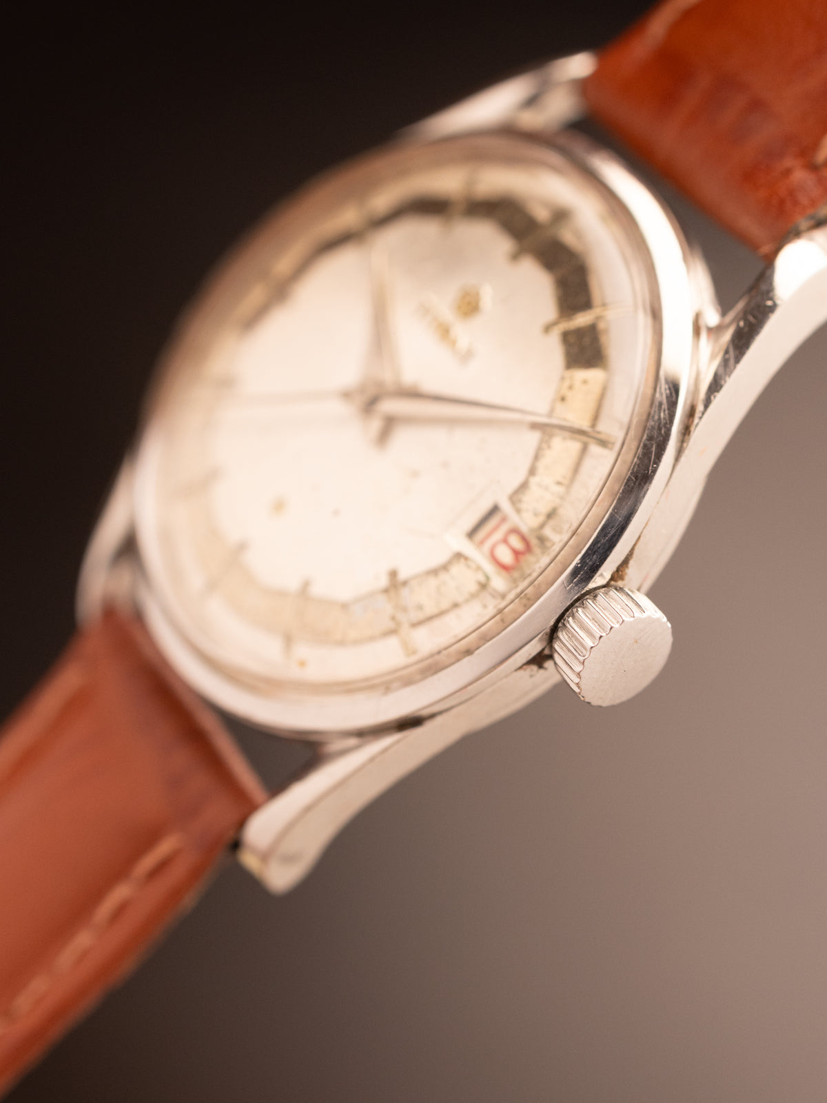 Titoni Airmaster Pie Pan Silver Brown Strap ( 303-145 )