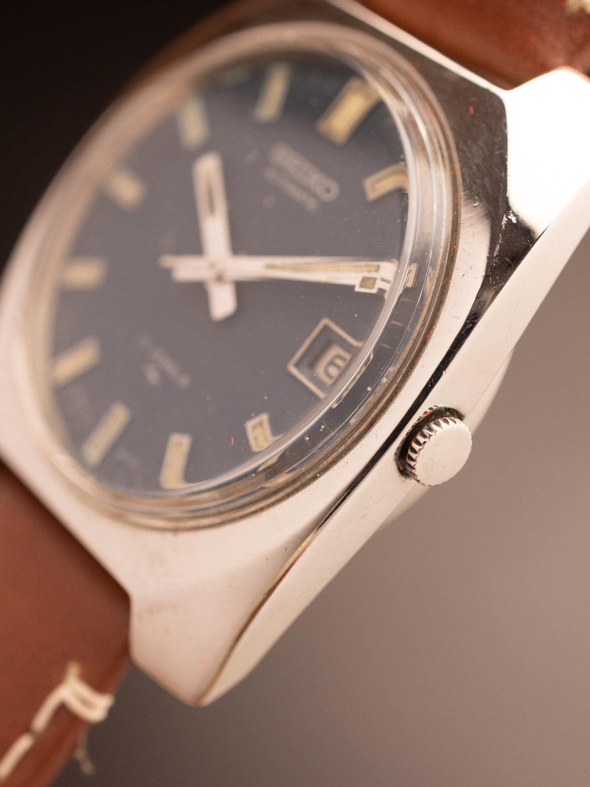 Seiko Hi Beat Automatic Blue Dial Brown Strap 310054 W ( 7005-8160-P )