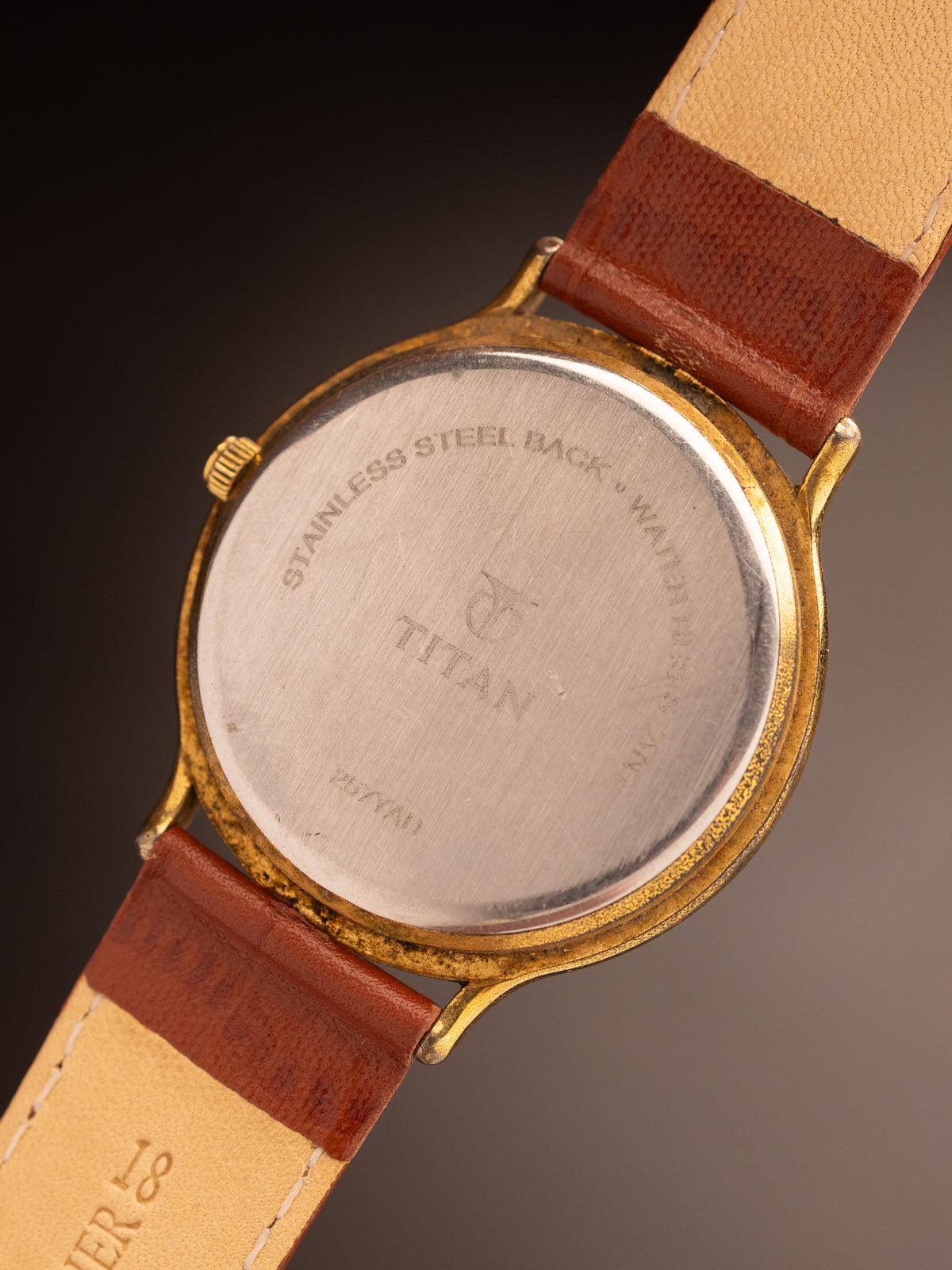 TitanTriple Calendar Moonphase Vintage Shimmer Gold Dial ( 257YAA ) Rare