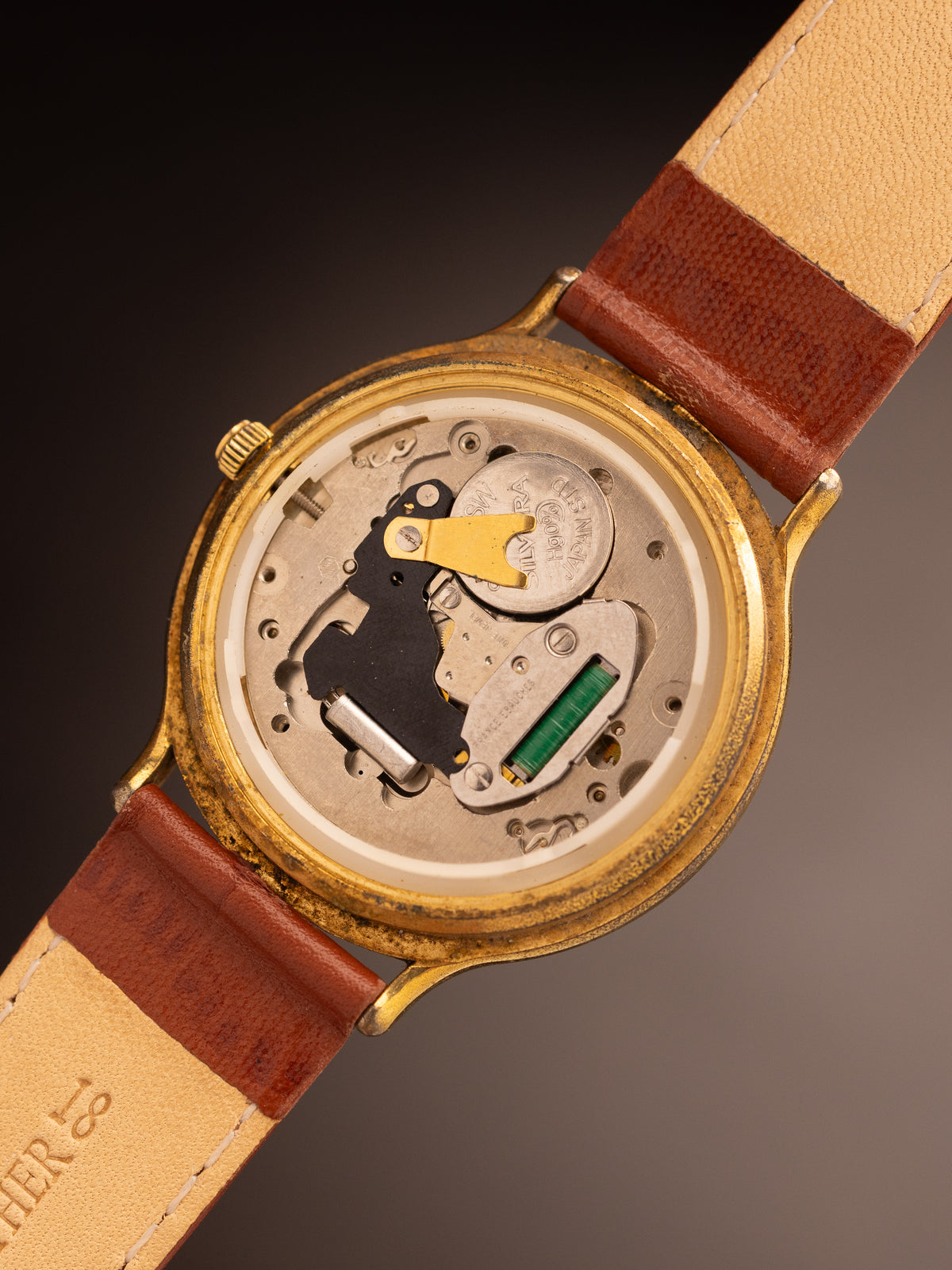 TitanTriple Calendar Moonphase Vintage Shimmer Gold Dial ( 257YAA ) Rare