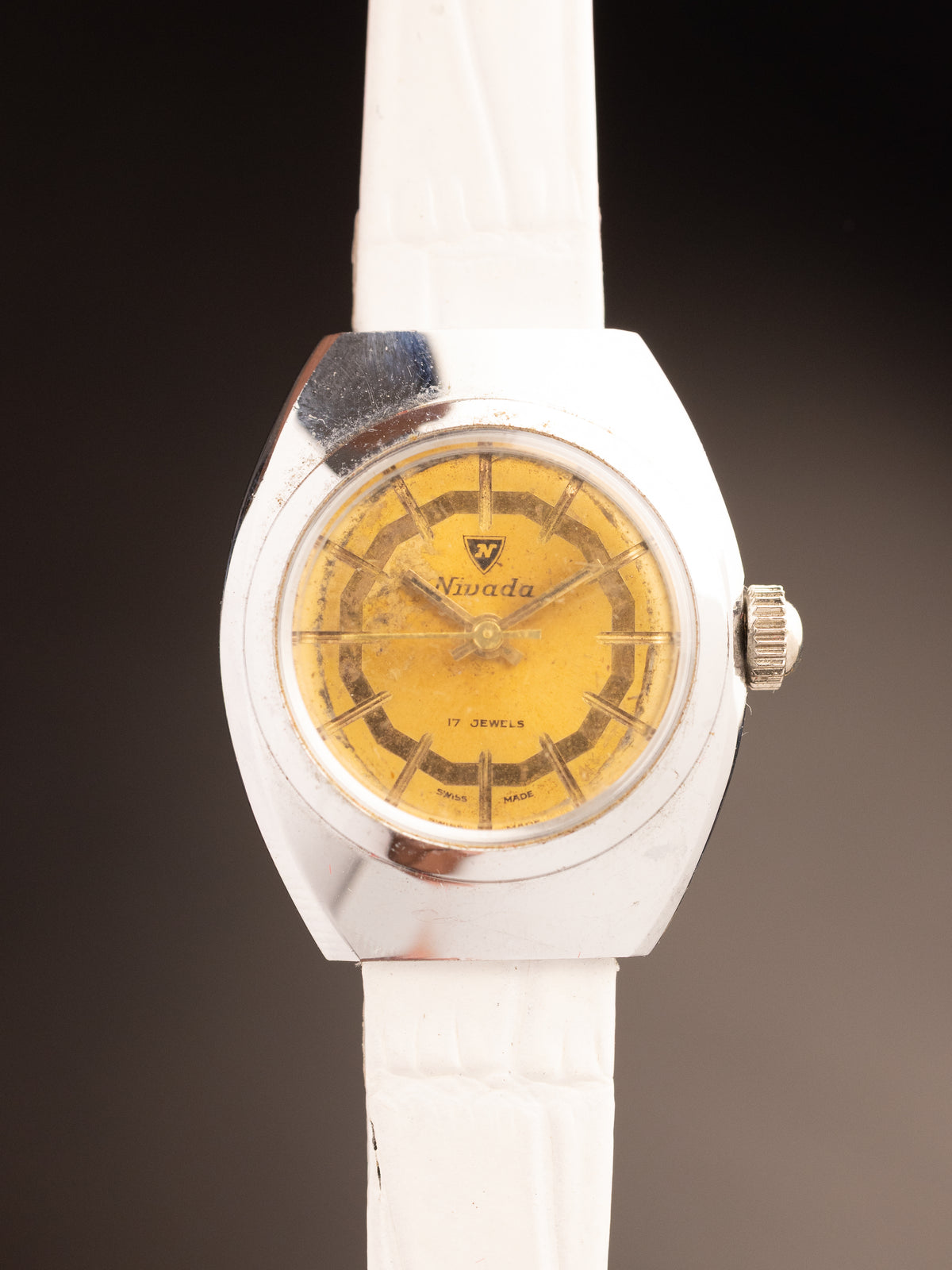 Nivada Ladies Manual Wind White Strap Patina Dial ( Ref Unknown )