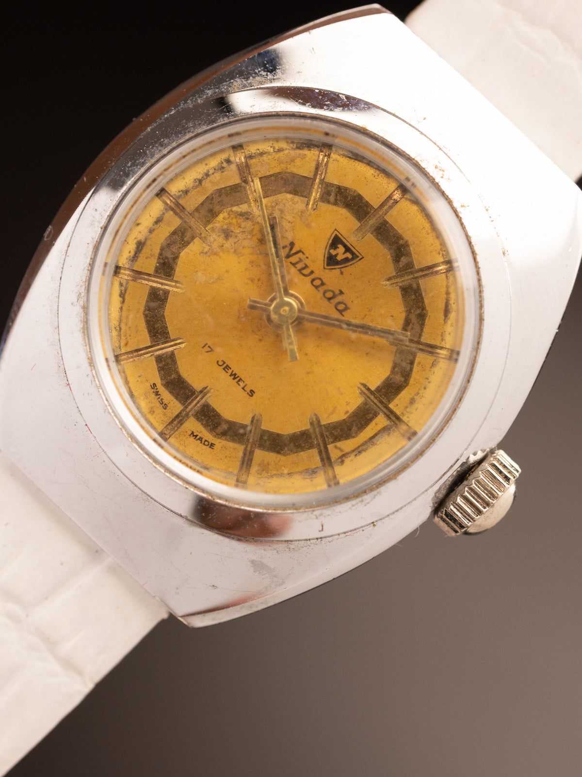 Nivada Ladies Manual Wind White Strap Patina Dial ( Ref Unknown )