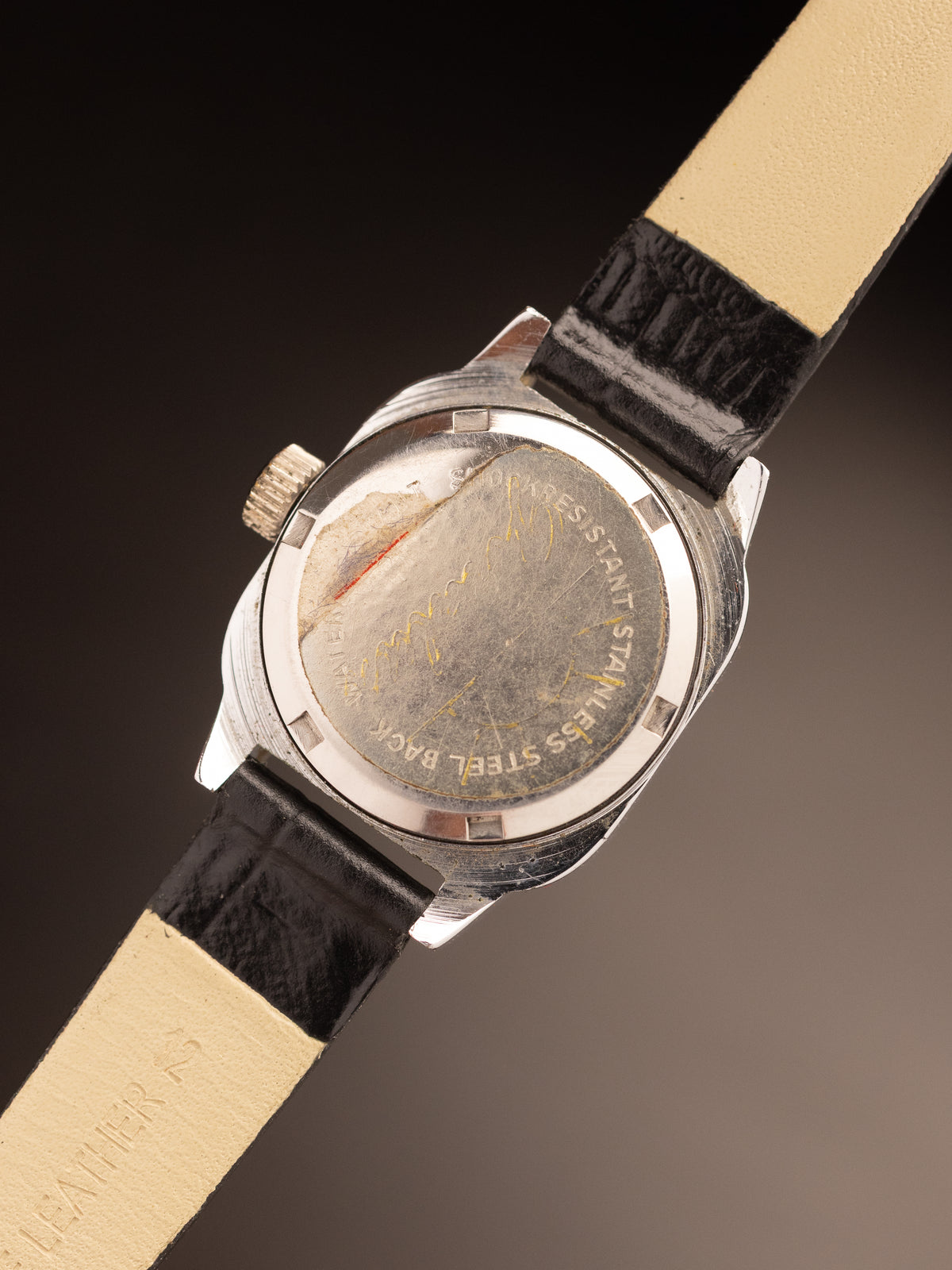 Premier Ladies Tank Silver Maroon Dial Black Strap NOS