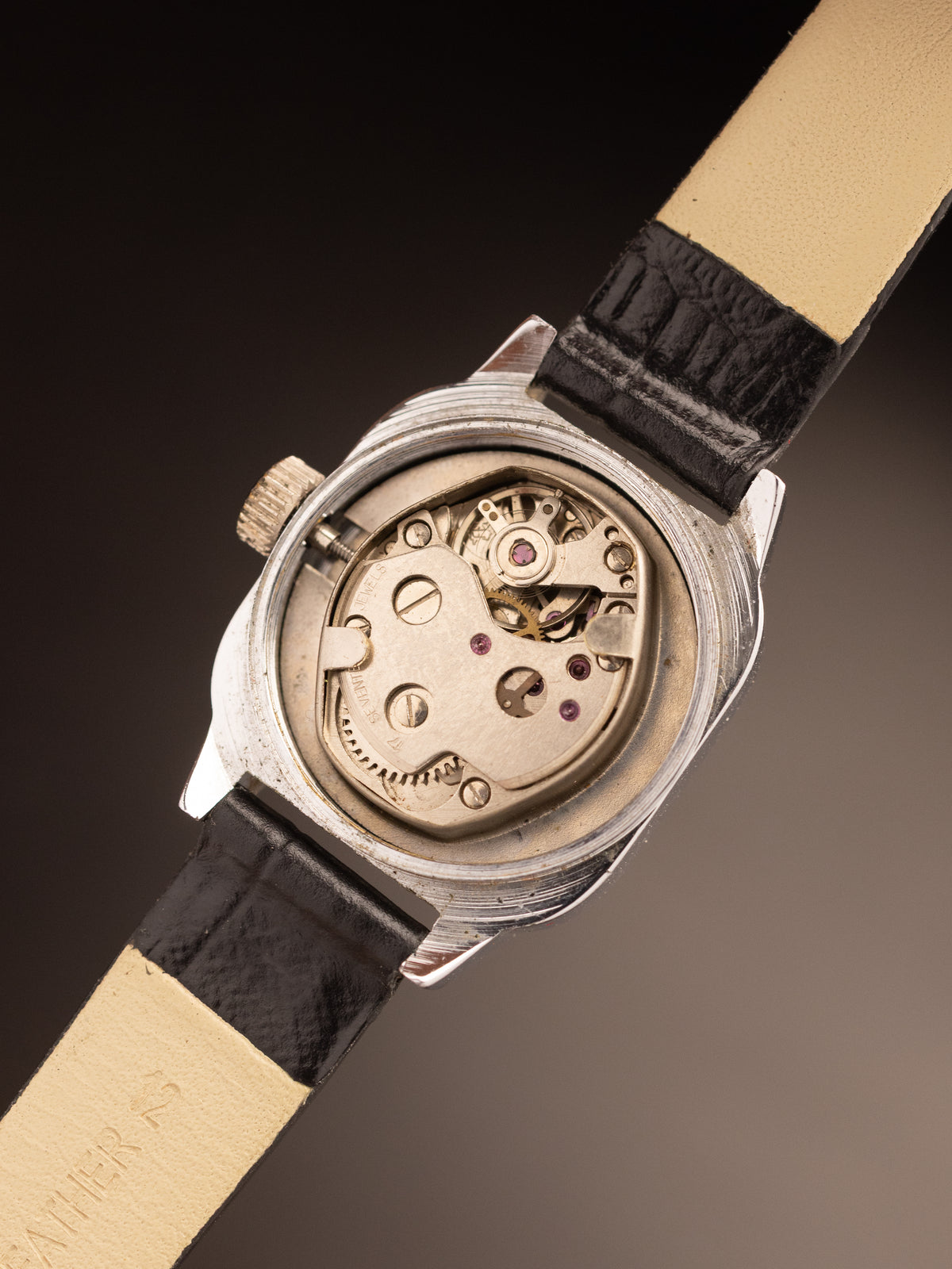 Premier Ladies Tank Silver Maroon Dial Black Strap NOS