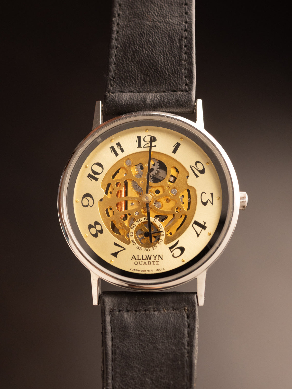 Allwyn Skeleton Quartz White Gold Dial Arabic Numericals NOS 9N0361 ( V2588-8040 )