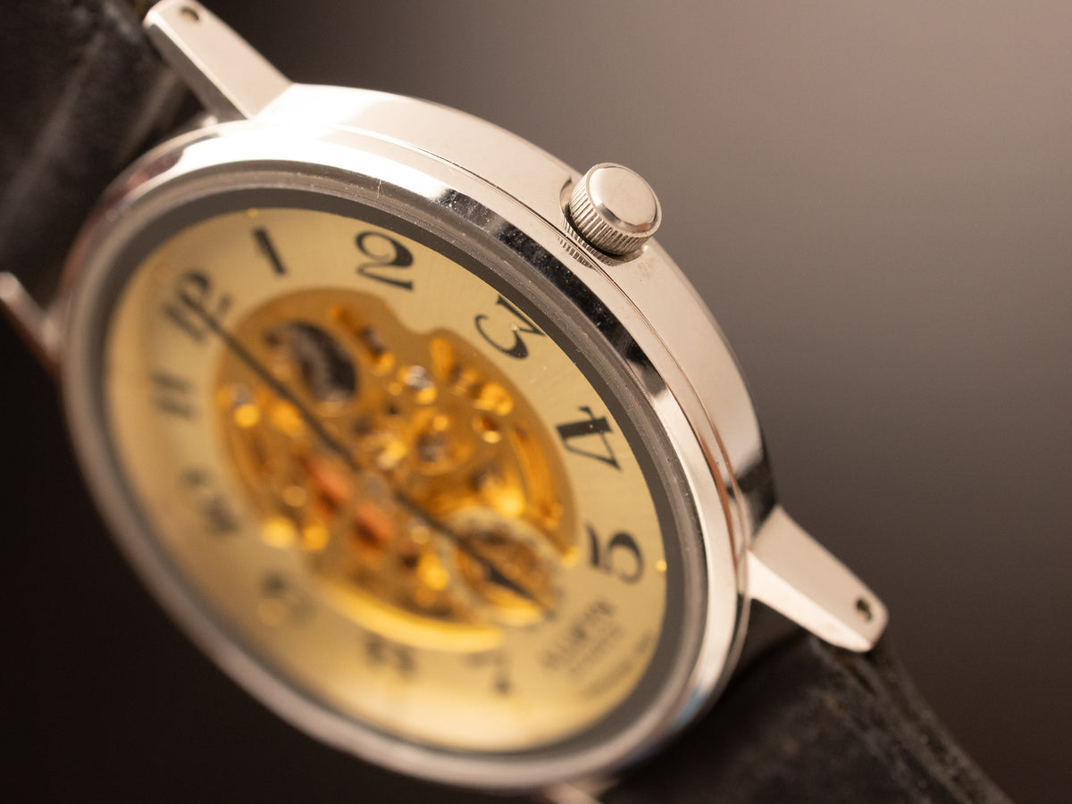 Allwyn Skeleton Quartz White Gold Dial Arabic Numericals NOS 9N0361 ( V2588-8040 )