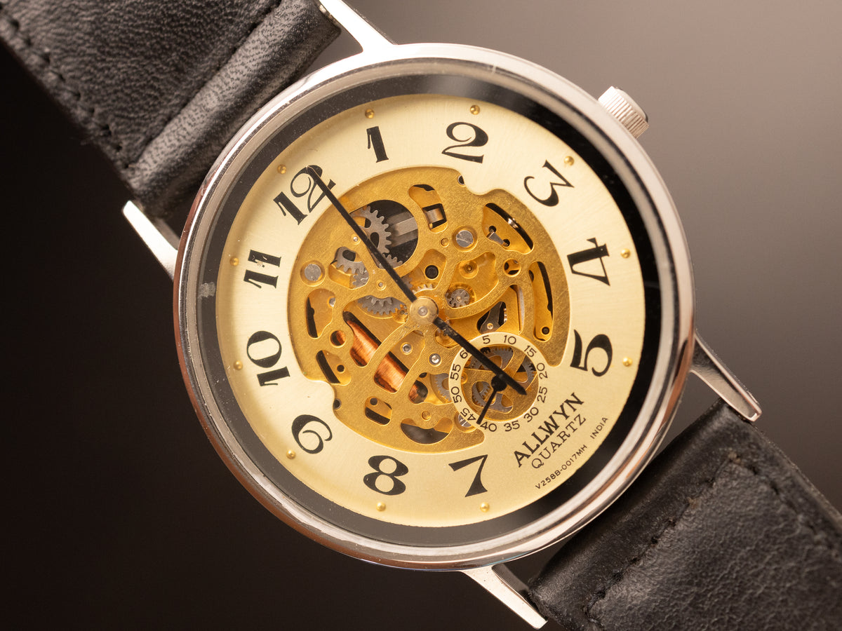 Allwyn Skeleton Quartz White Gold Dial Arabic Numericals NOS 9N0361 ( V2588-8040 )
