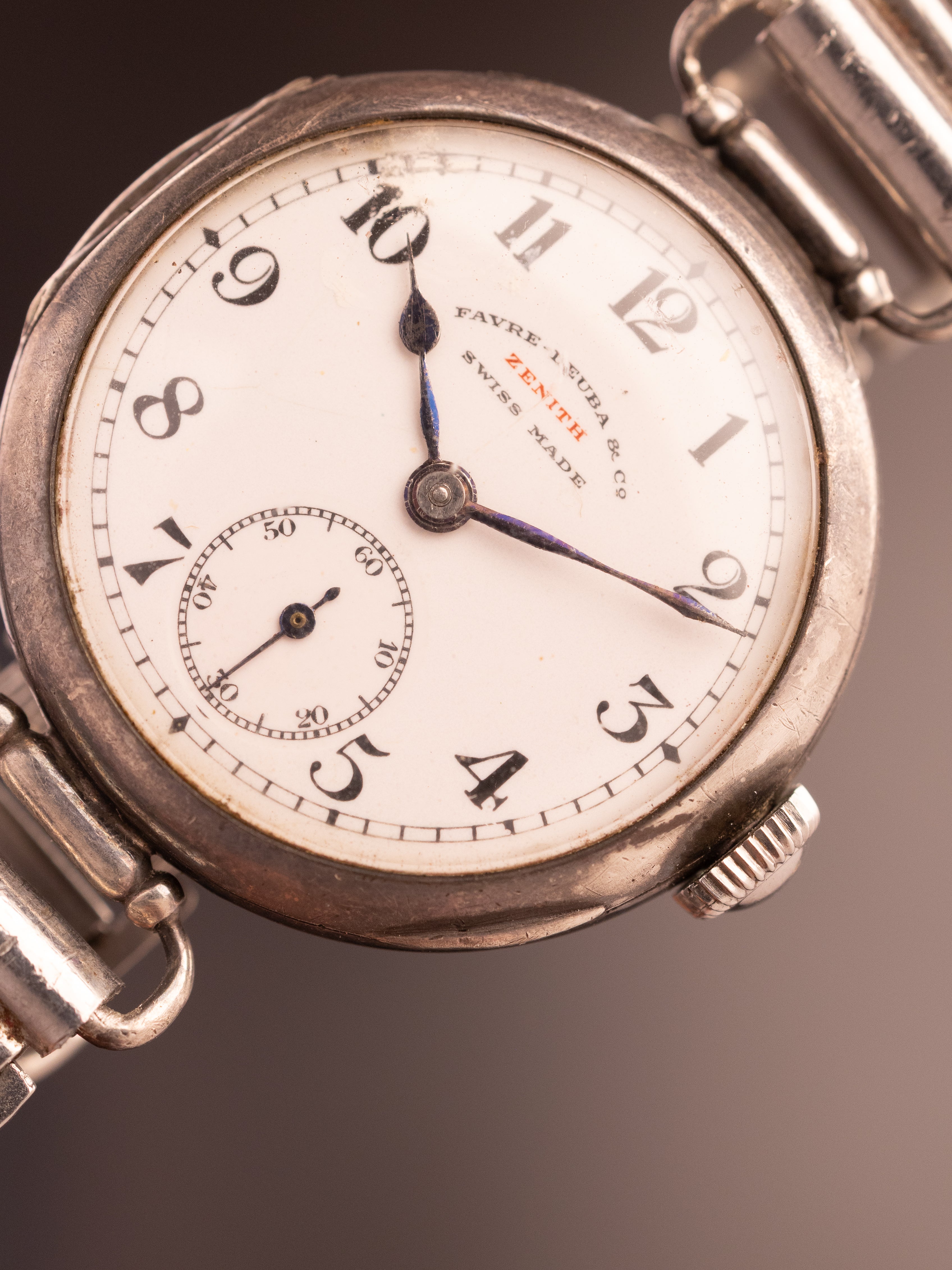 Favre Leuba Zenith Subsecond Sterling Silver Trench Watch Super (Ref. 329 ) (30mm; Manual) (Rare)