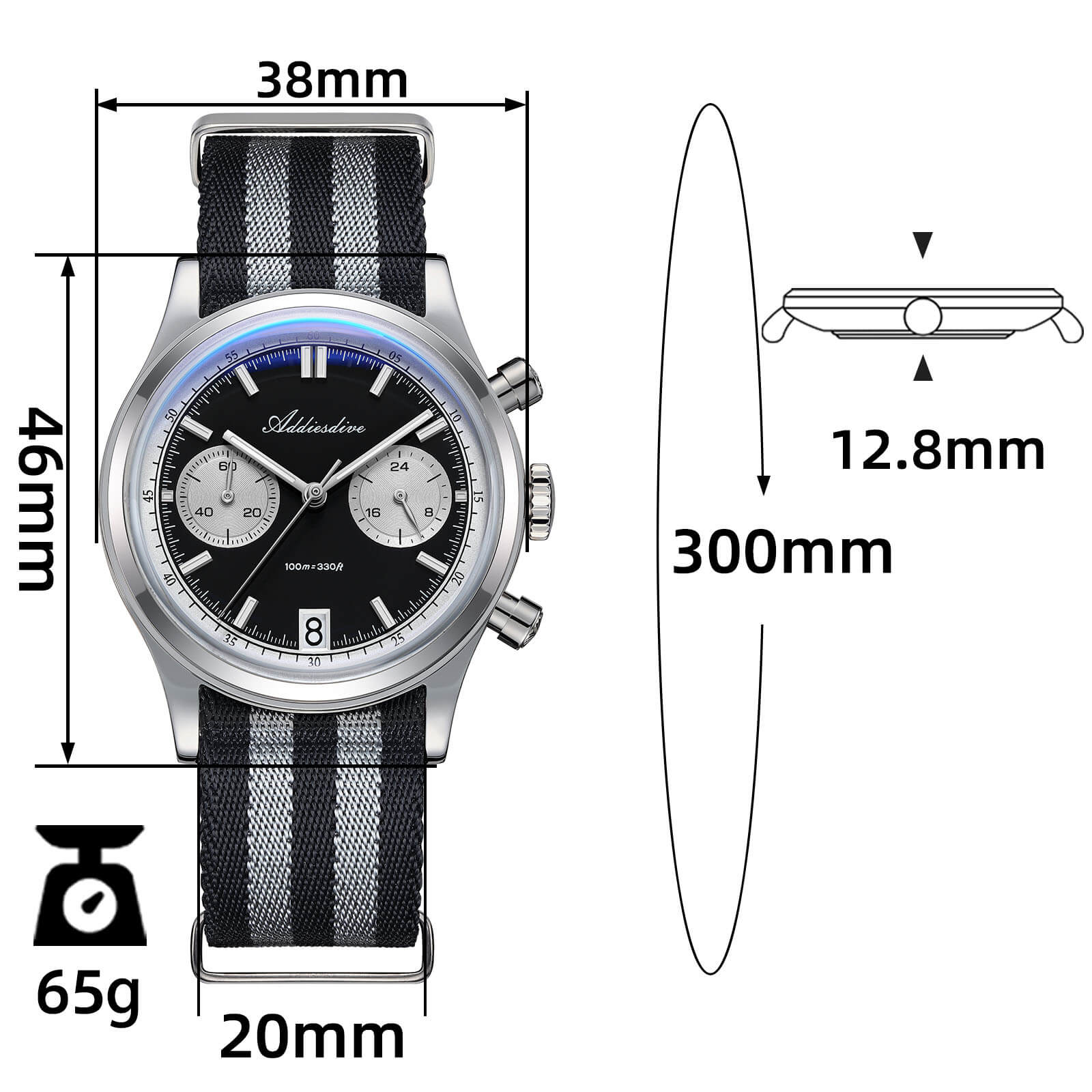 ADDIESDIVE 38mm VK64 Chronograph Watch AD2095