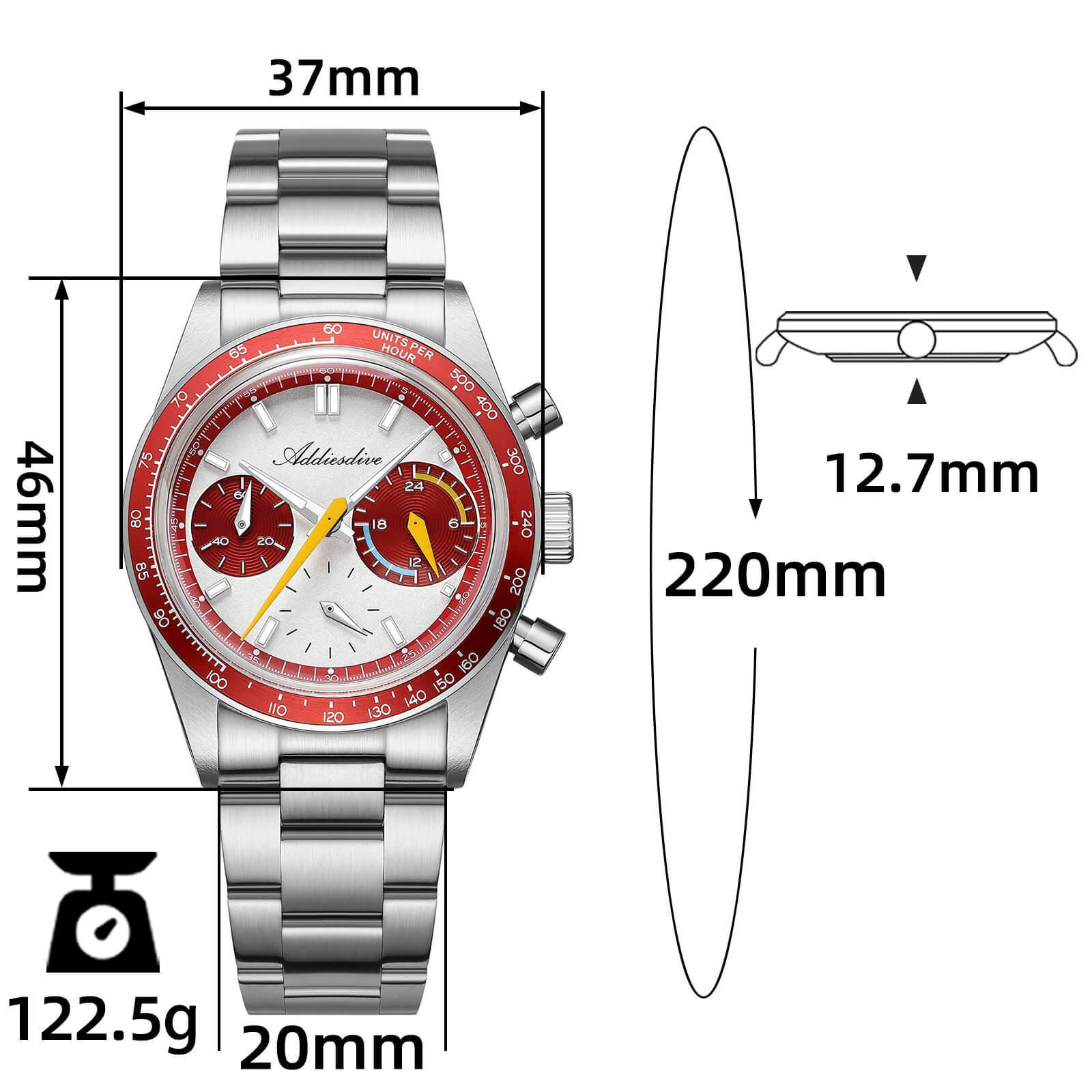 ★Holiday Sale★ADDIESDIVE 37mm VK63 Racing Chronograph Quartz Watch AD2539