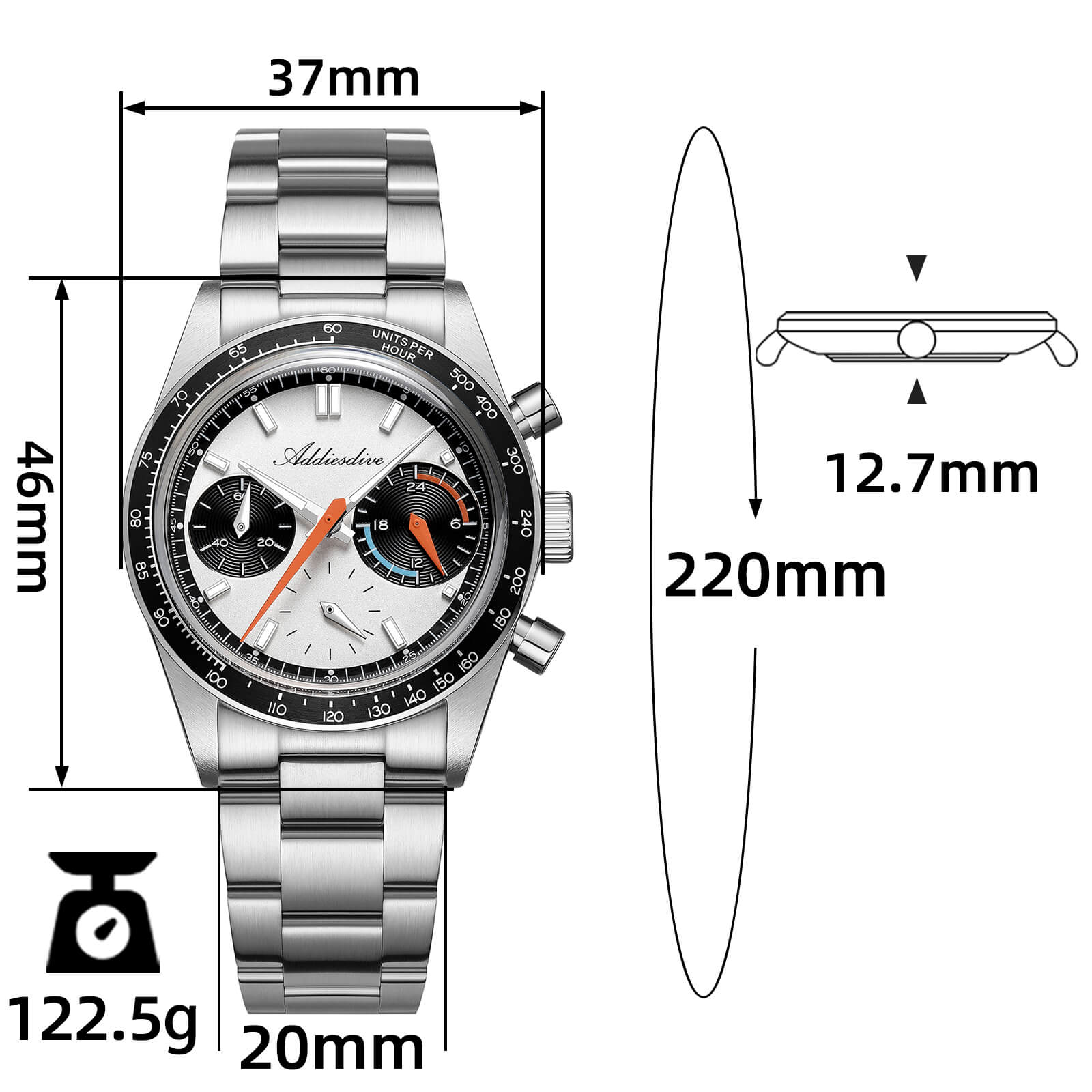 ★Holiday Sale★ADDIESDIVE 37mm VK63 Racing Chronograph Quartz Watch AD2539