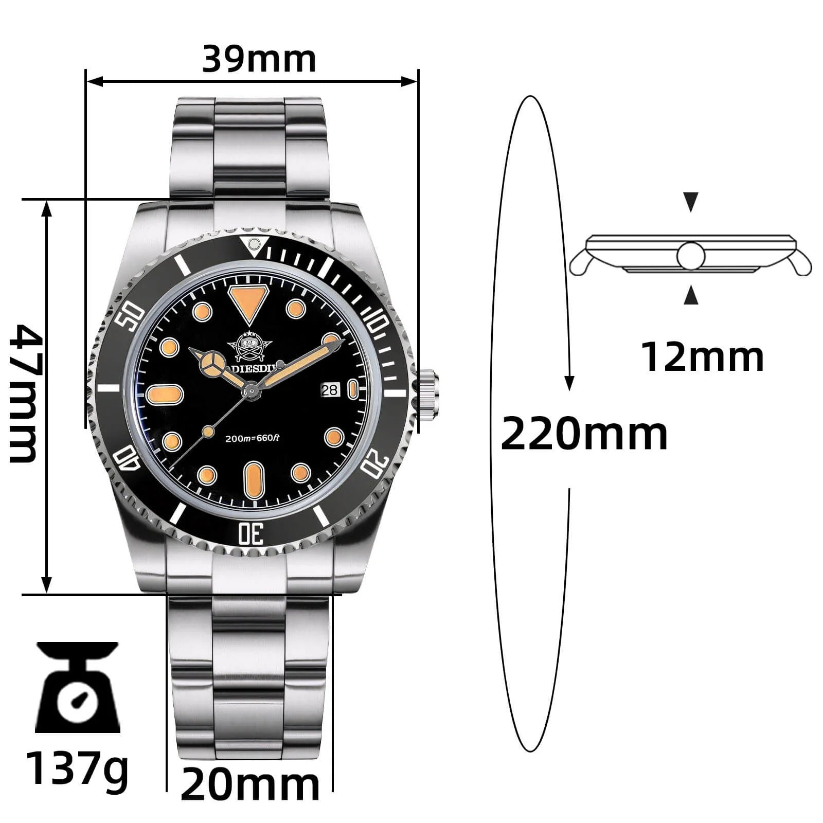 ADDIESDIVE 39mm Quartz Watch with Bi-directional Rotating Bezel AD2068