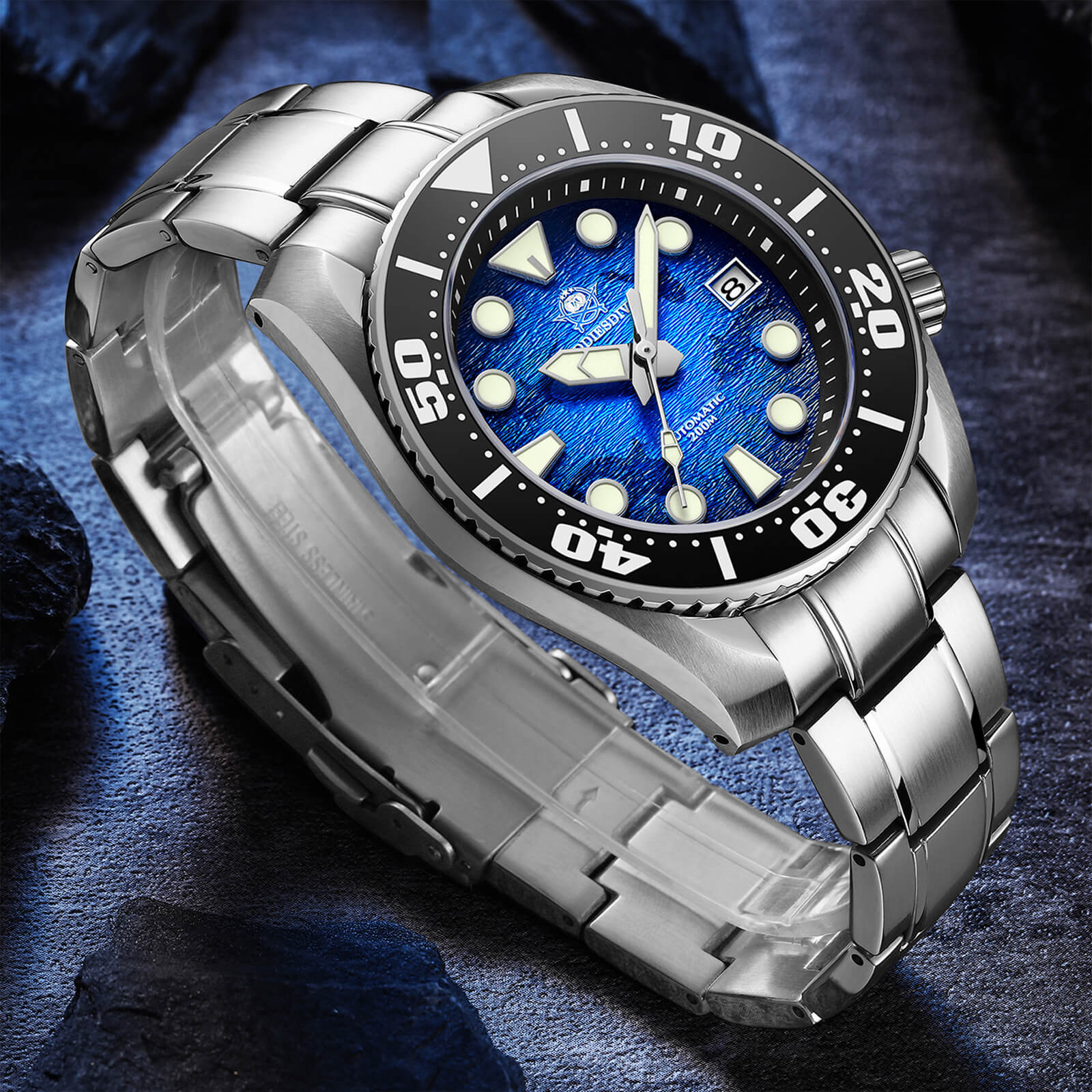 ADDIESDIVE 44.5mm Diver Watch for Men Unique Blue Dial 200M (AD2102)