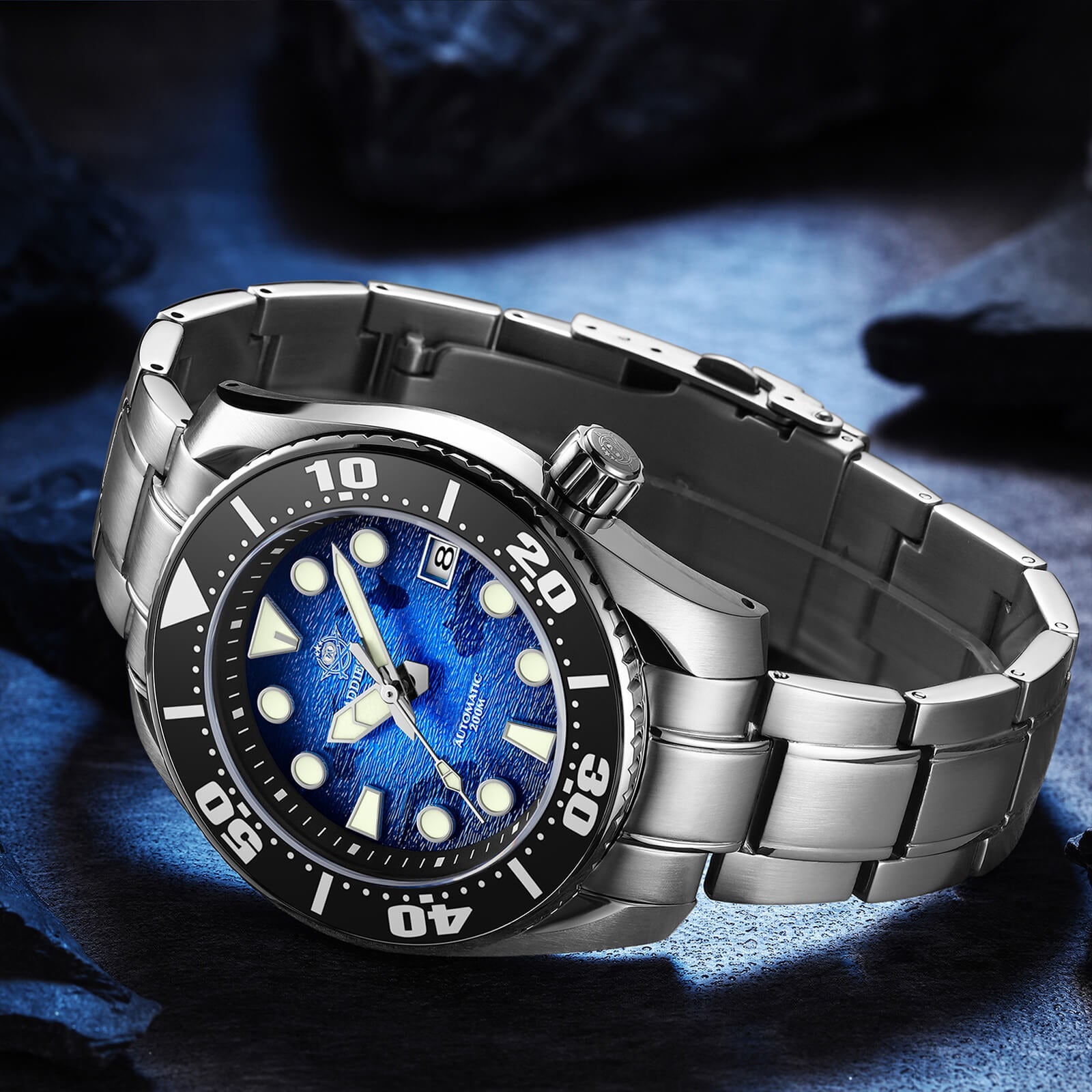 ADDIESDIVE 44.5mm Diver Watch for Men Unique Blue Dial 200M (AD2102)
