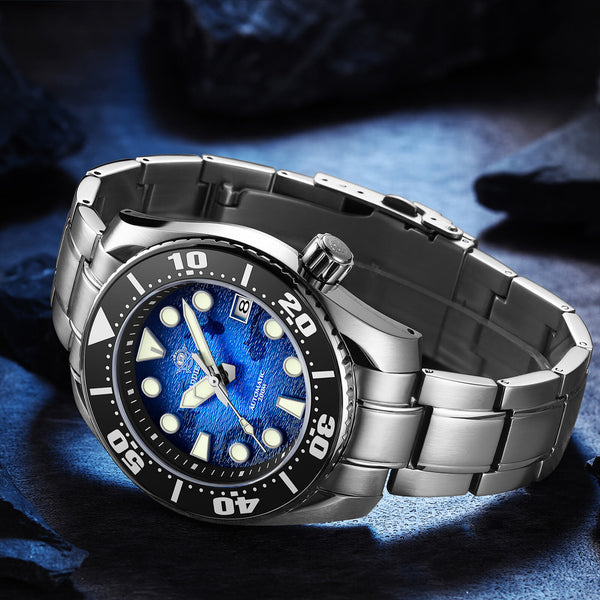 ADDIESDIVE 44.5mm Diver Watch for Men Unique Blue Dial 200M (AD2102)