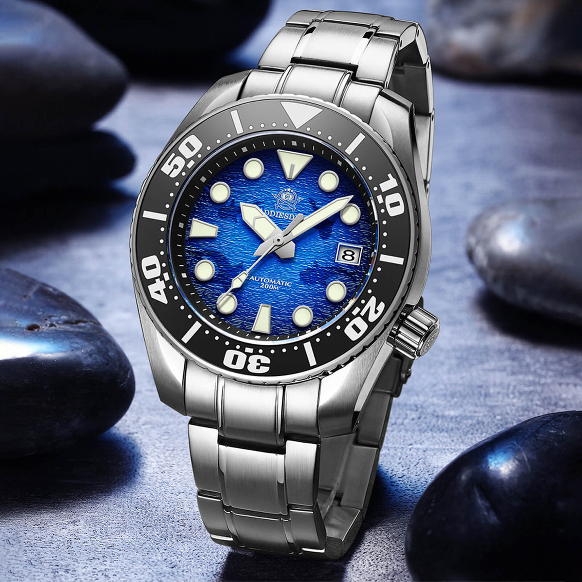 ADDIESDIVE 44.5mm Diver Watch for Men Unique Blue Dial 200M (AD2102)