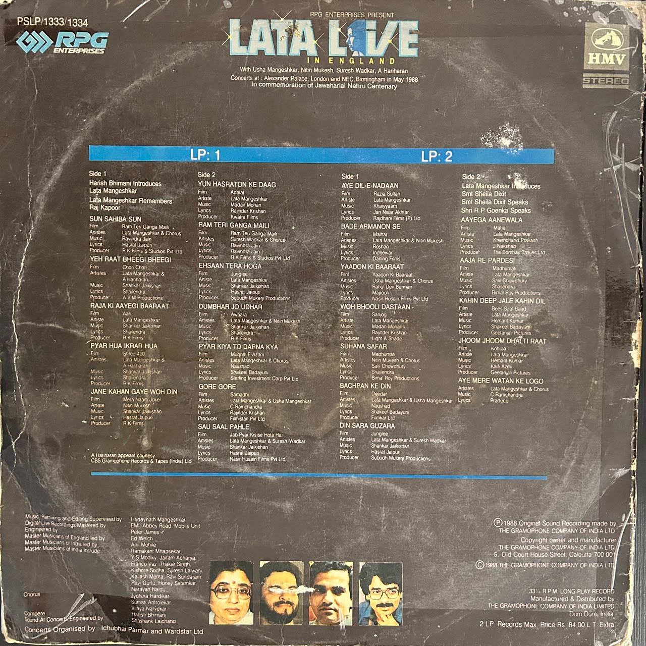 Lata With Usha Mangeshkar, Nitin Mukesh, Suresh Wadkar, A Hariharan – Lata Live In England (Used Vinyl - G ) NJ Marketplace